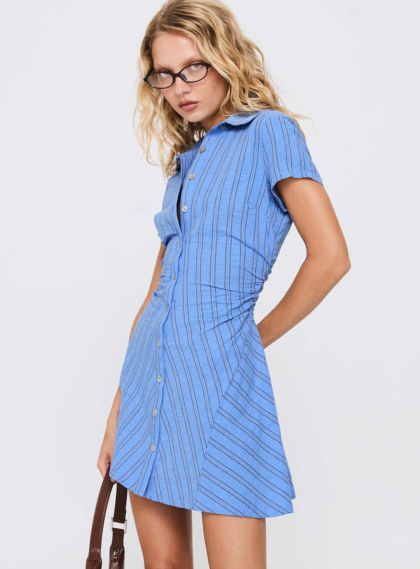 Saydie Button Down Mini Dress Blue Stripe