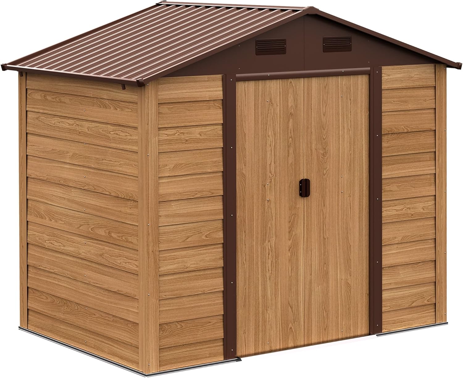 Outsunny Casetta da Giardino con Porte Scorrevoli, Capanno Porta Attrezzi con Struttura e Accessori in Acciaio e Pareti Effetto Legno, 152x235.7x208.7cm