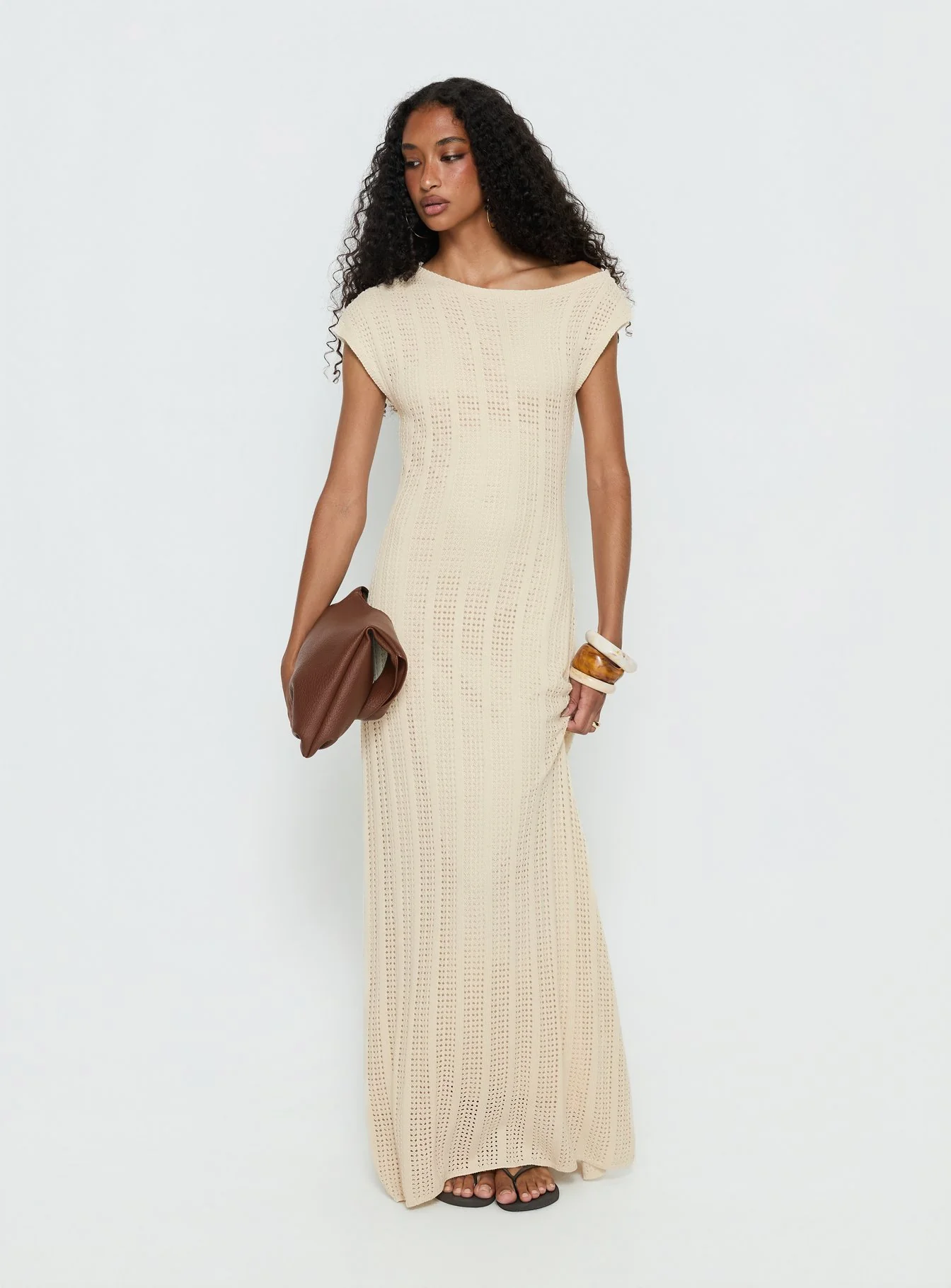 Break My Soul Knit One Shoulder Maxi Dress Beige