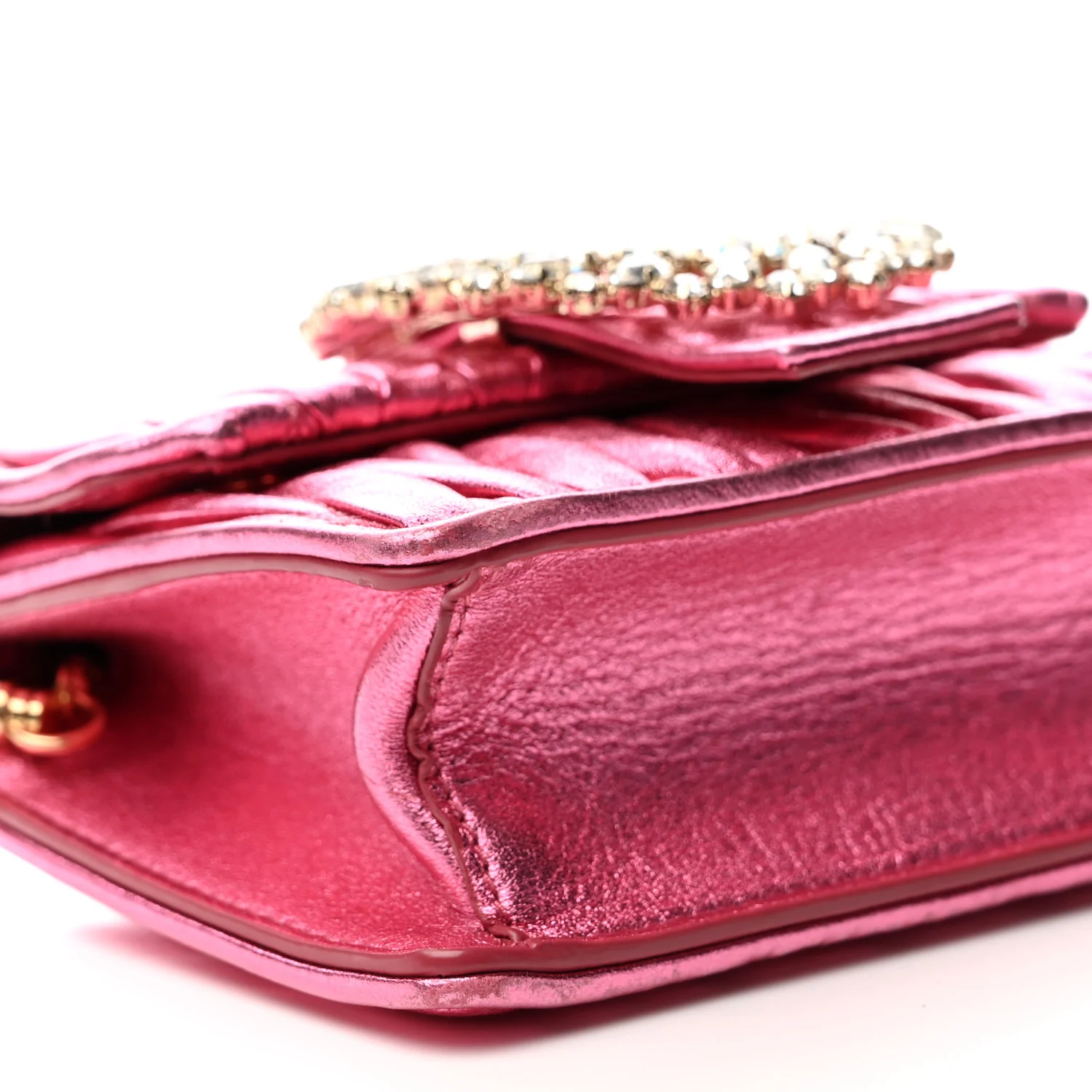 Metallic Nappa Matelasse Crystal Embellished Lady Crossbody Pink - Top Club