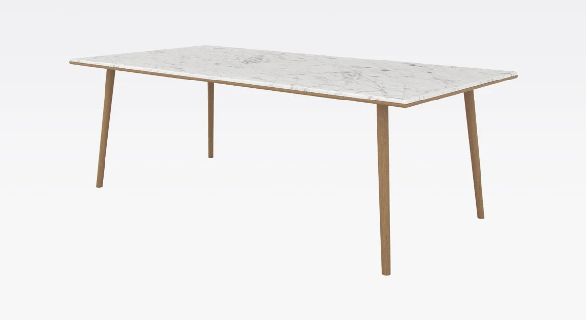 Luxury dining table white / natural colors 210 x 110 x H. 75 cm - Modern oak wood kitchen table with Carrara marble table top - Luxury dining room furniture