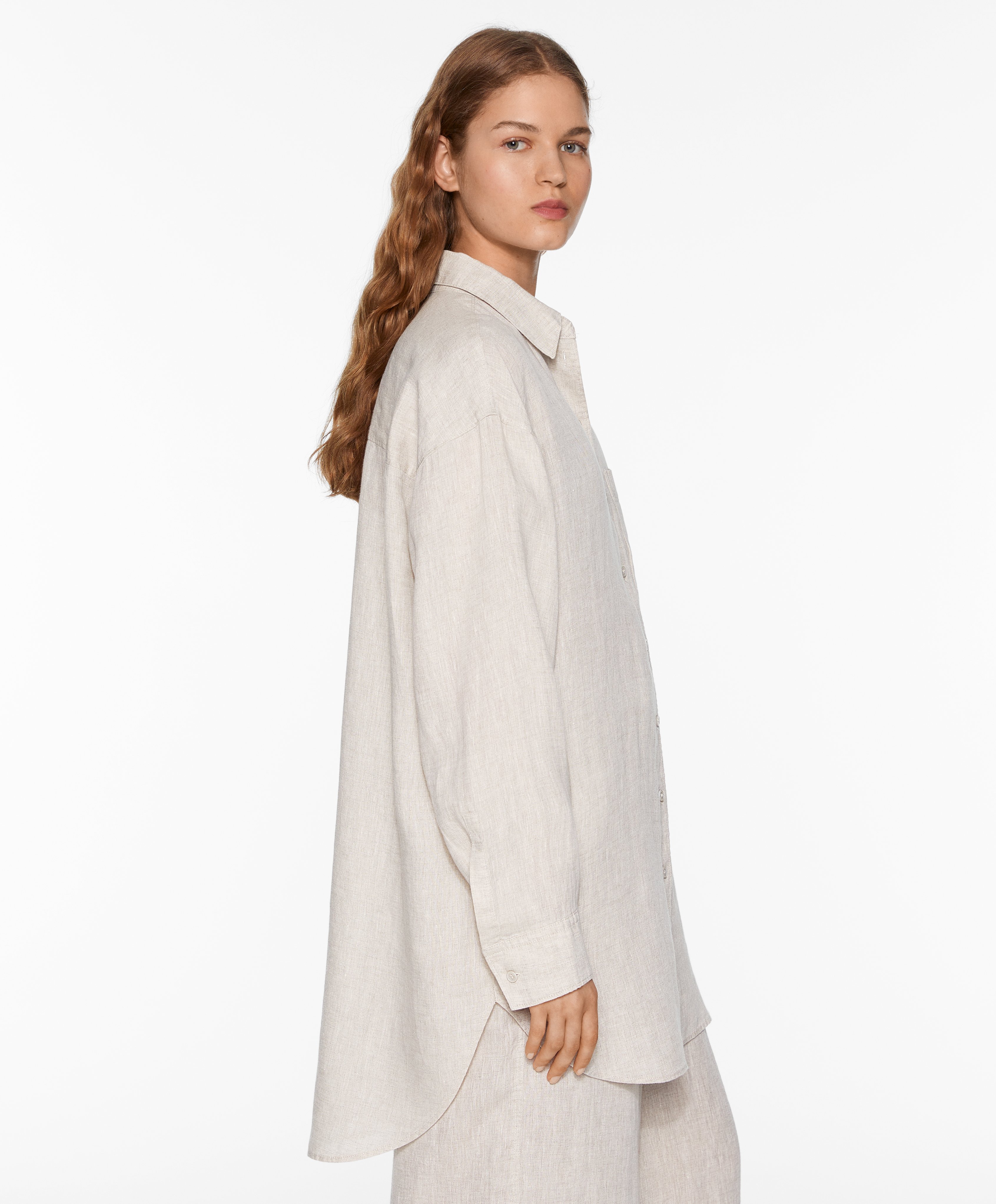 OYSHO Oversize long-sleeved 100% linen shirt