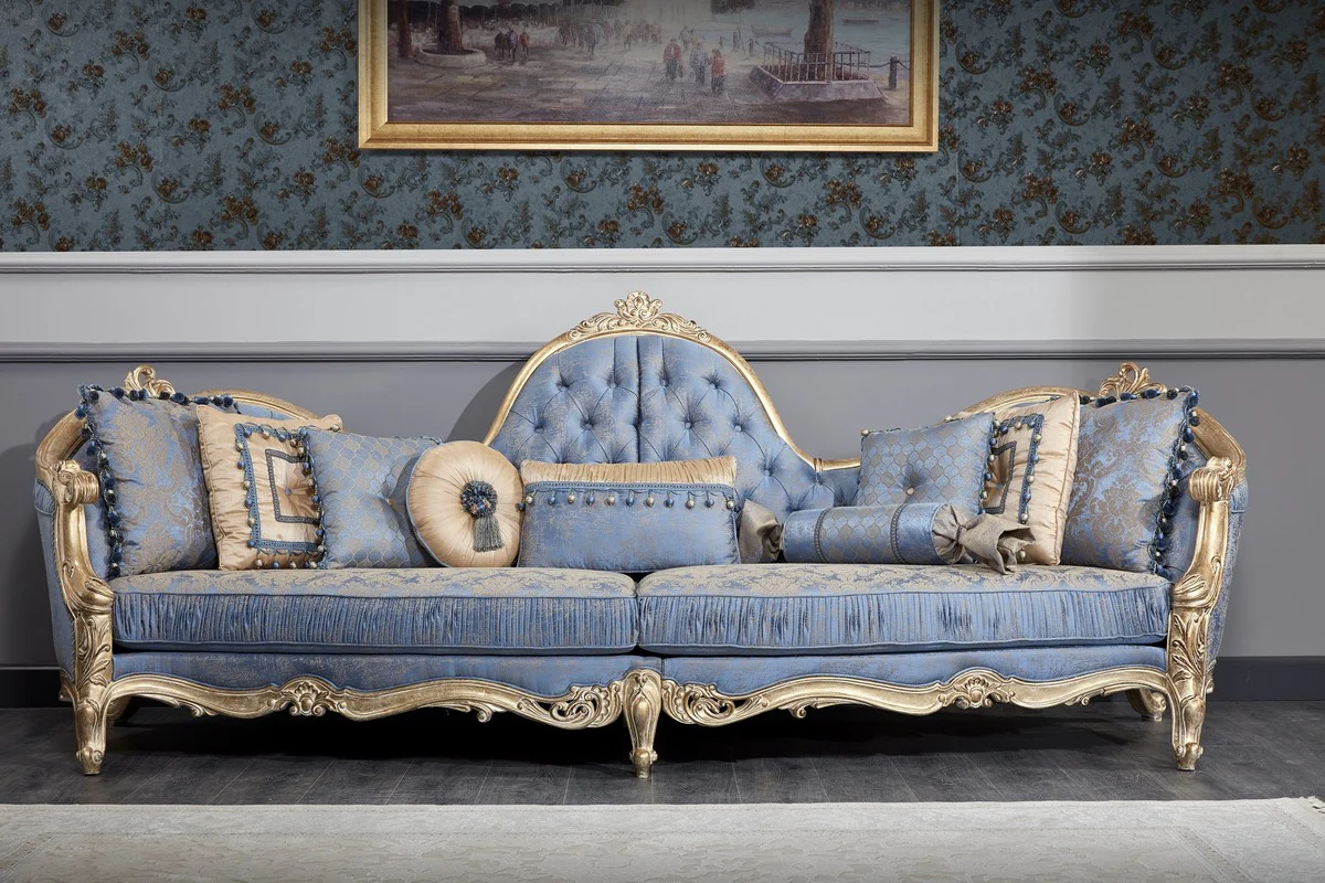 Luxury Baroque Living Room Set - 1 Chesterfield Sofa & 1 Coffee Table & 2 Salon Chairs & 1 Side Table - Baroque Living Room Furniture