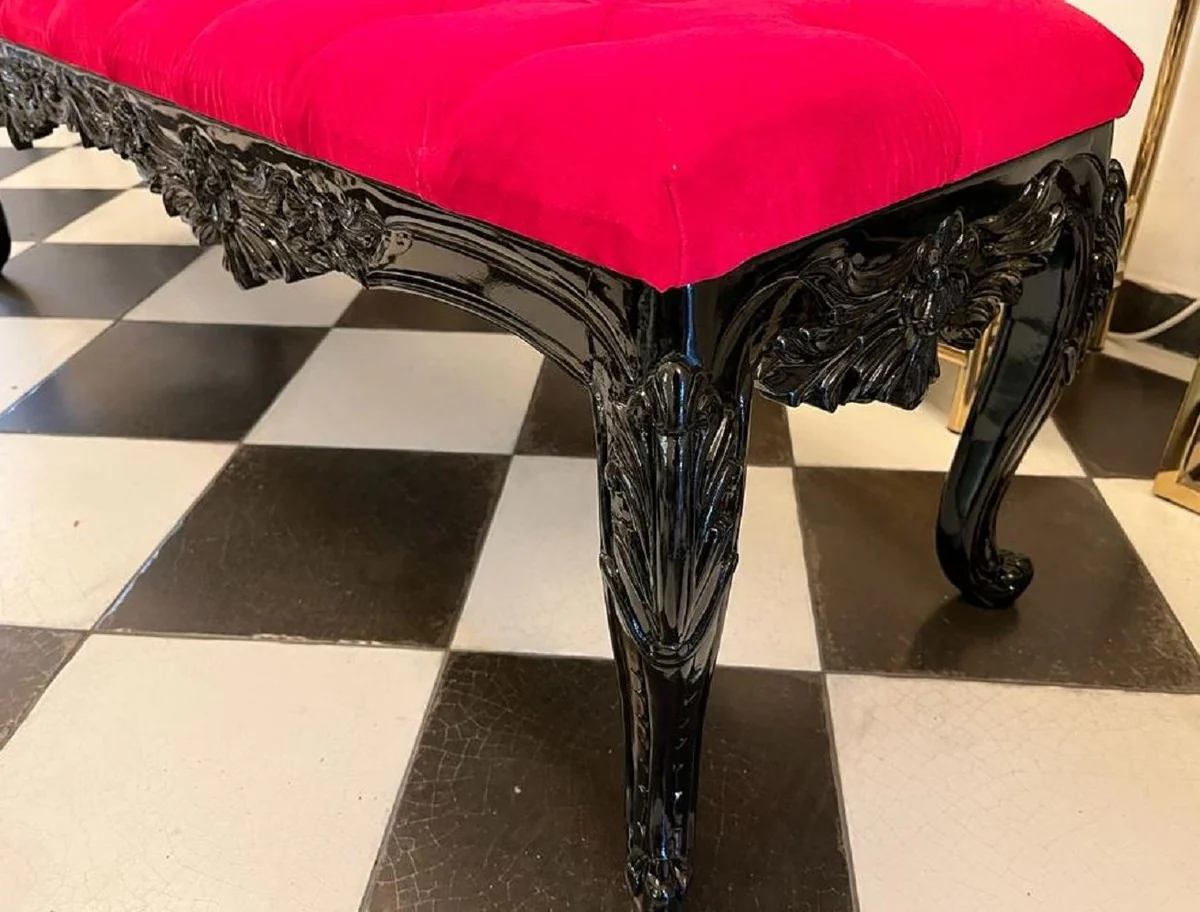 Baroque bench red / black - Padded solid wood bench with elegant velvet fabric and glittering stones - Handcrafted baroque furniture - Noble & magnificent