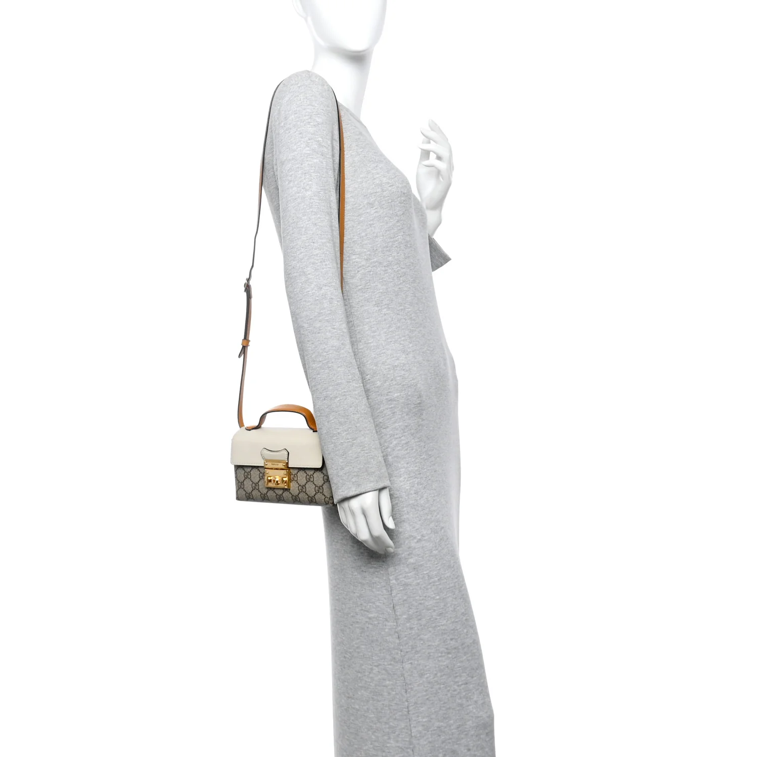 GG Supreme Monogram New Sakai Calfskin Mini Padlock Top Handle Shoulder Bag Beige Ebony Mystic White Sun Oil
