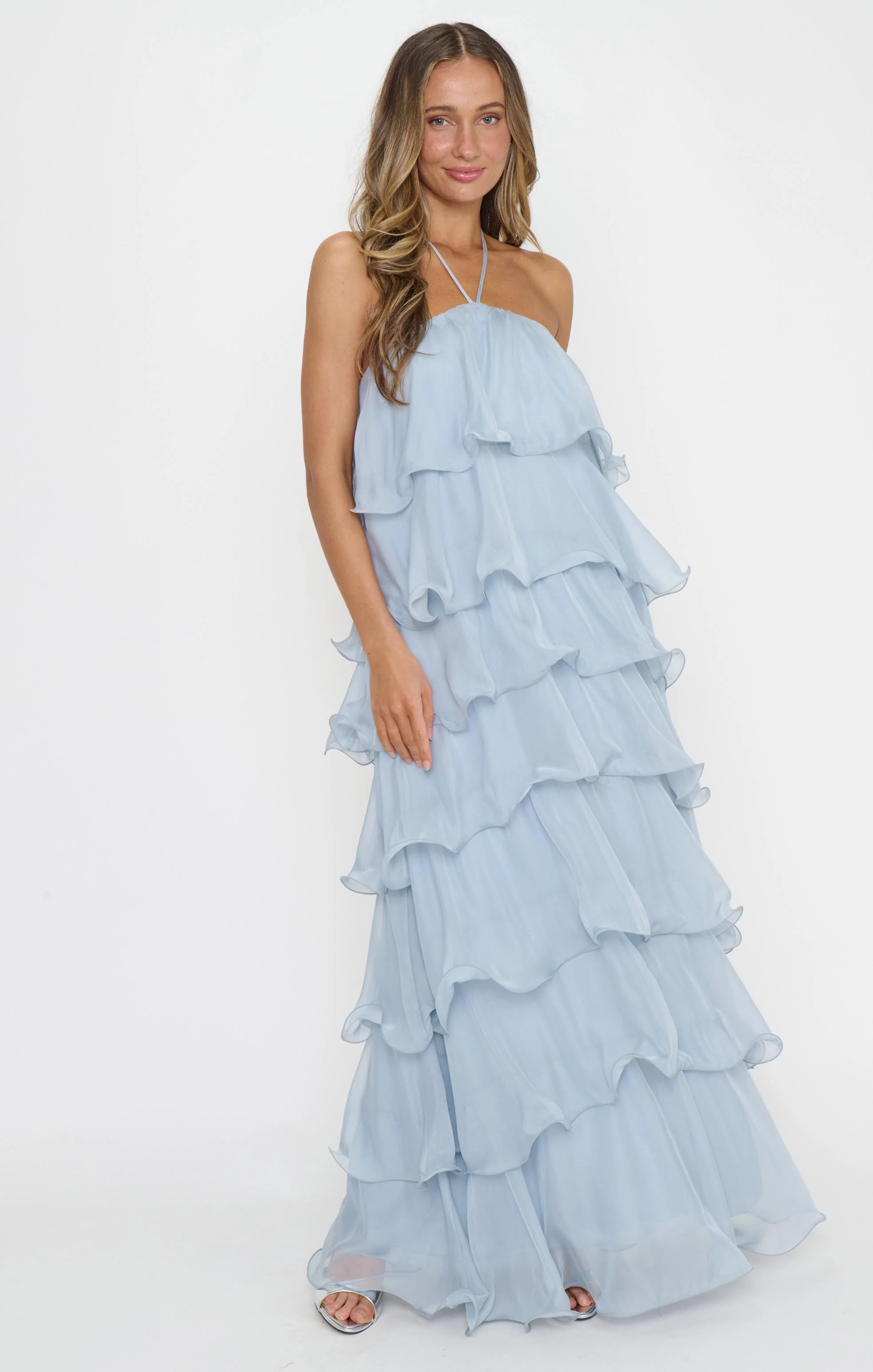 Kelsey Maxi ~ Steel Blue Chiffon