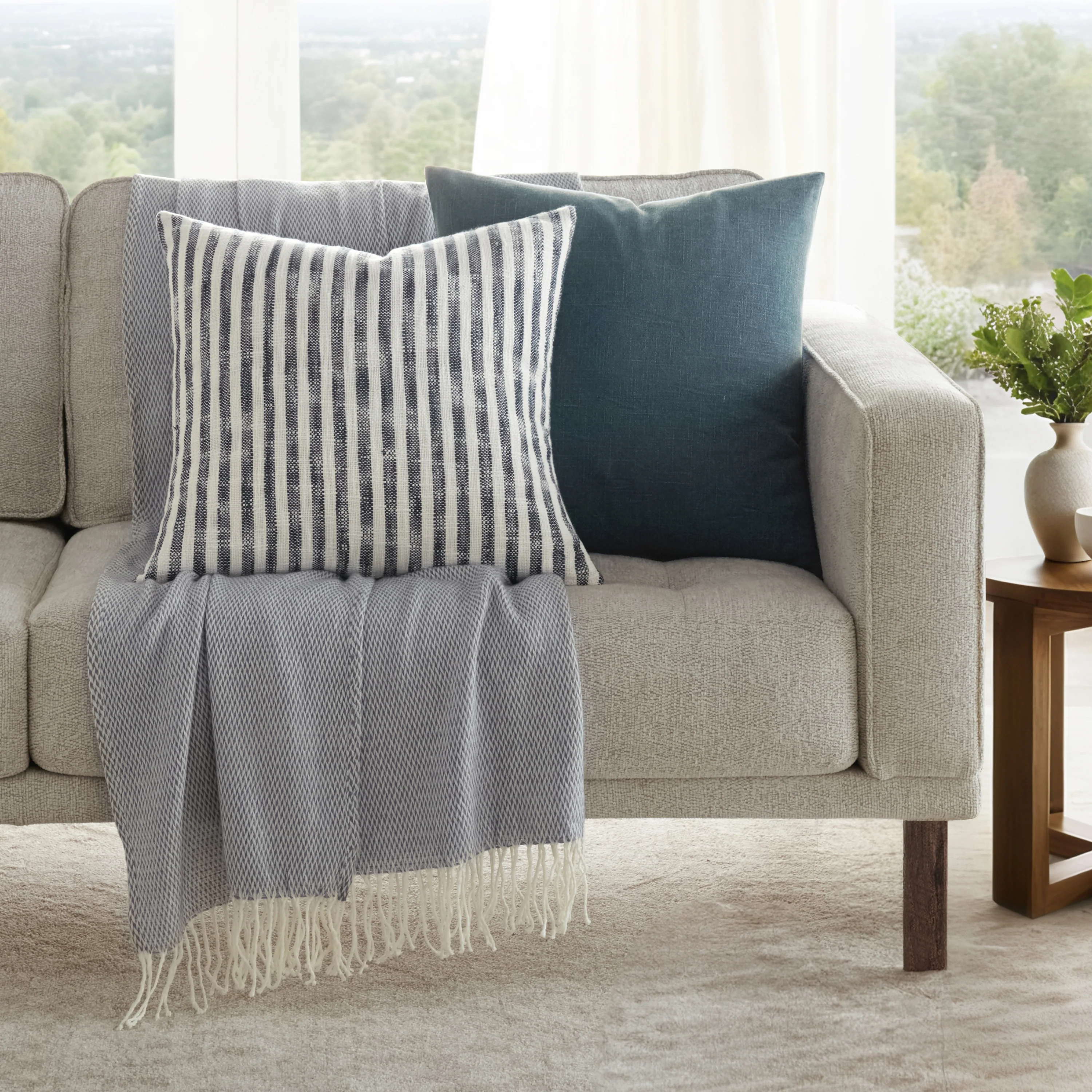 2-Pack Yarn-Dyed Bengal Stripe / Solid Décor Throw Pillows
