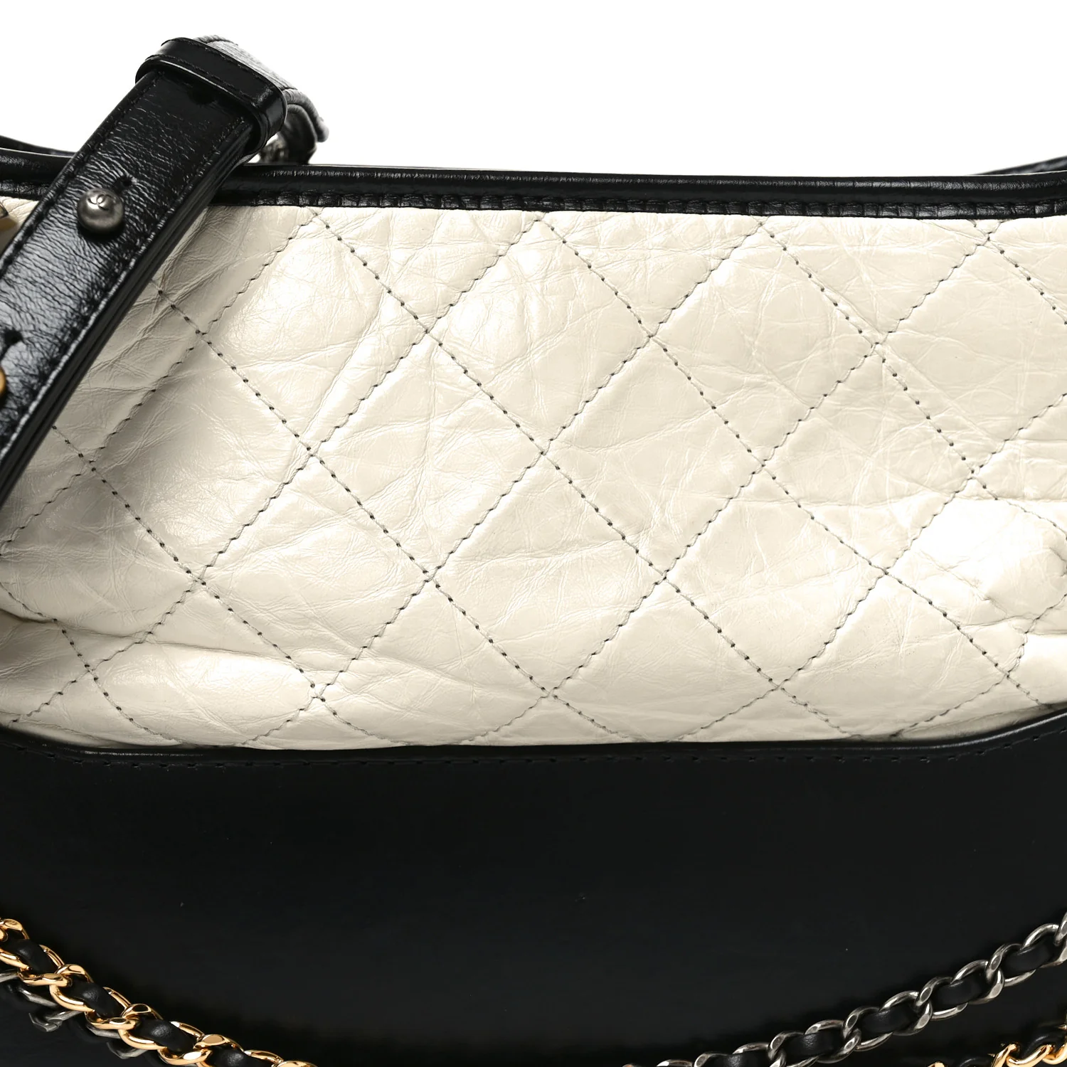 Aged Calfskin Quilted Small Gabrielle Hobo Black White - Top Club