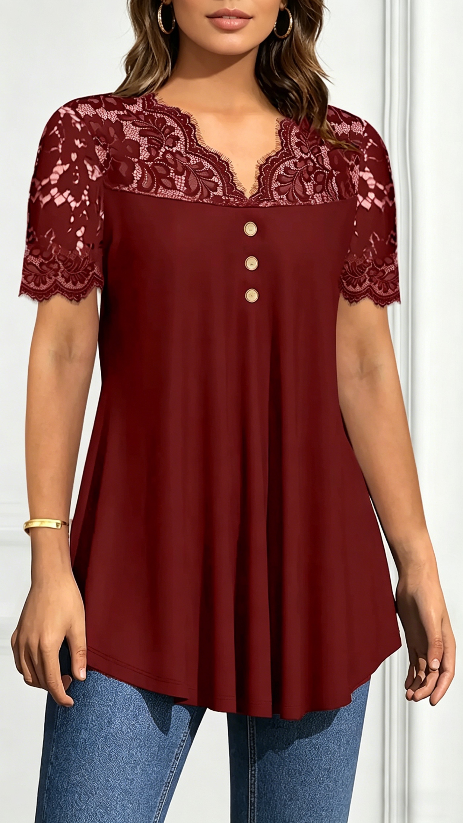 Women's Lace V-Neck Waist-Cinching Top - Nordfashionstorm - Women's Clothing, Fashion for You - Nordfashionstorm.com