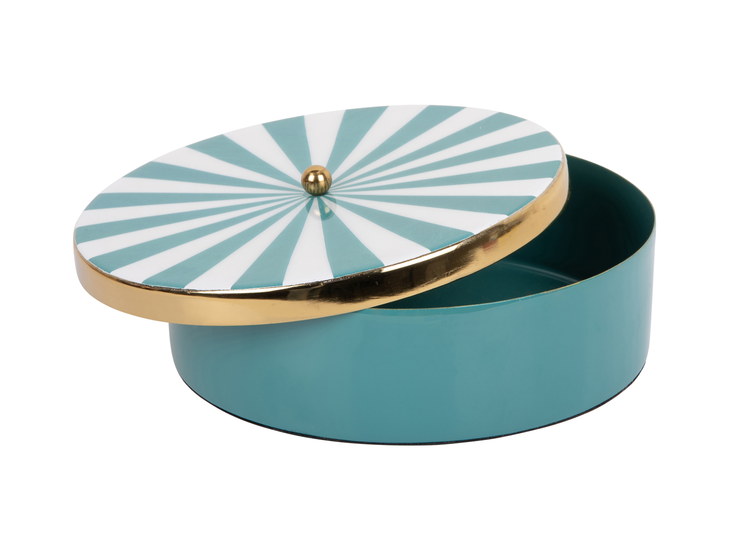 Storage box Candy Swirl round large enamel turquoise blue & white