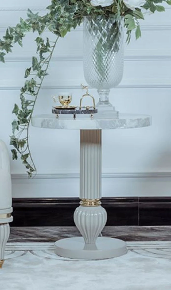 Luxury Art Deco side table gray / white / gold Ø 50 x H. 58 cm - Magnificent table with artificial marble table top - Art Deco living room furniture - Luxury collection