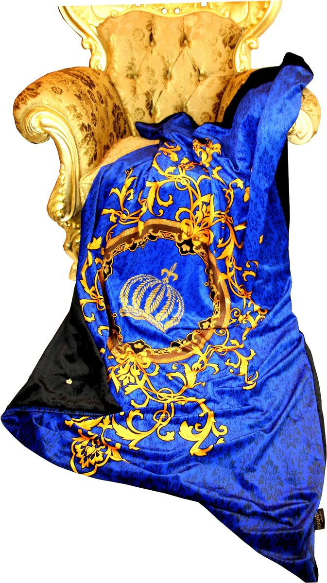 Luxury blanket Pompöös by Baroque royal blue / gold / black by Harald Glööckler with glitter stones