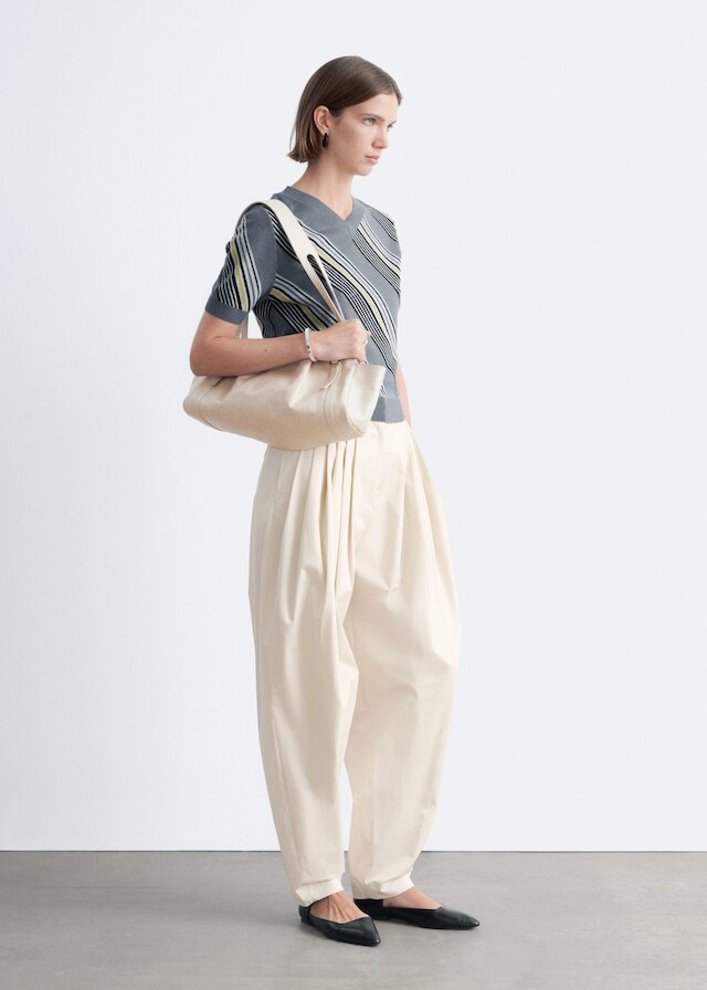 & Other Stories STRIPED V-NECK WOOL T-SHIRT