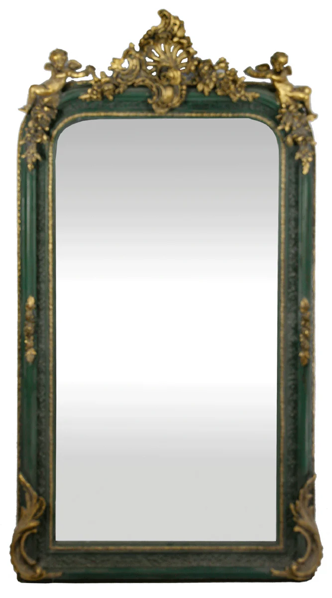 Baroque wall mirror green / antique gold 85 x H. 160 cm - Magnificent baroque mirror with beautiful decorations and decorative angel figures
