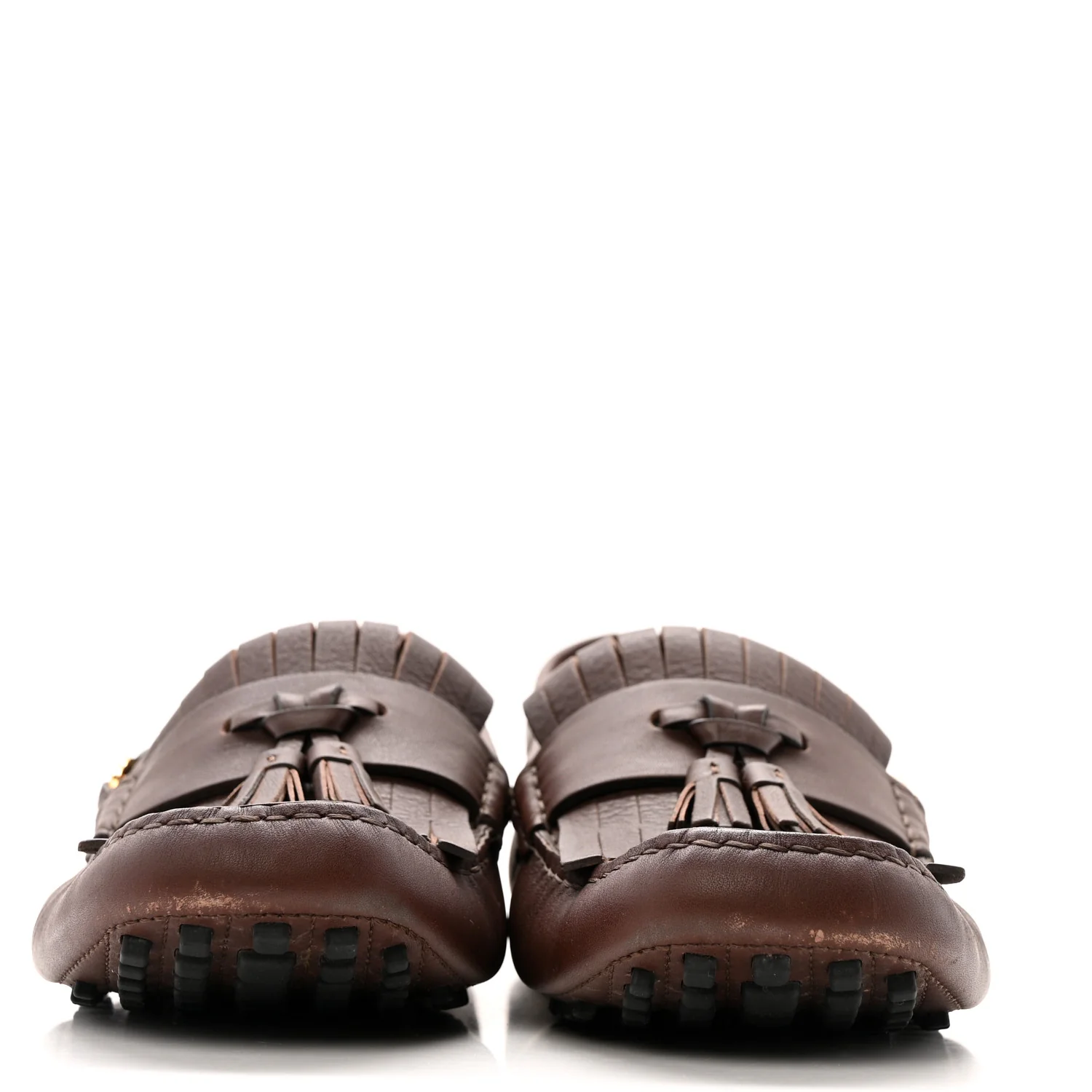 Calfskin Fringe Interlocking G Mens Driver Loafers 8 Brown - Top Club
