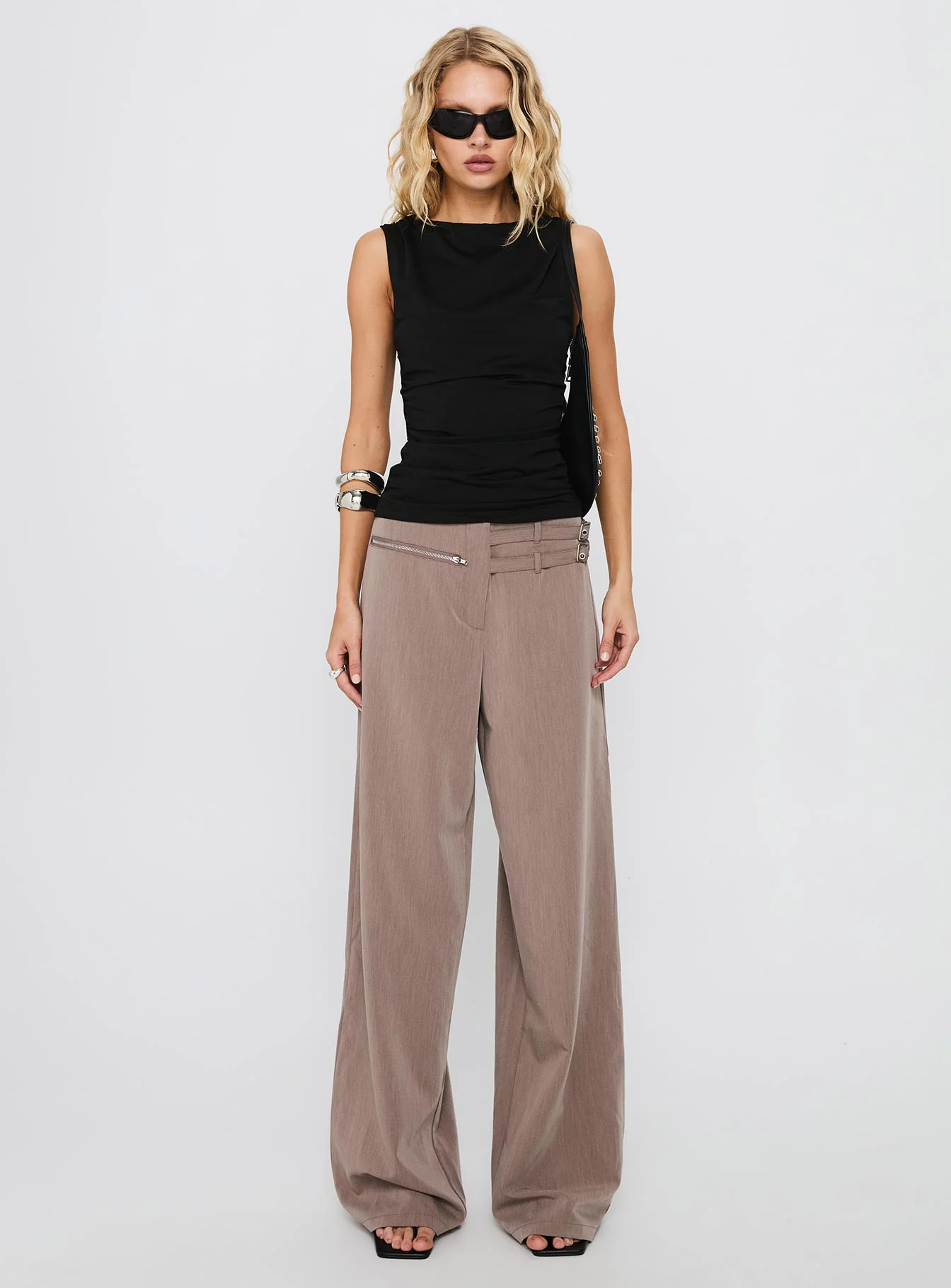 Rinah Belted Pants Brown