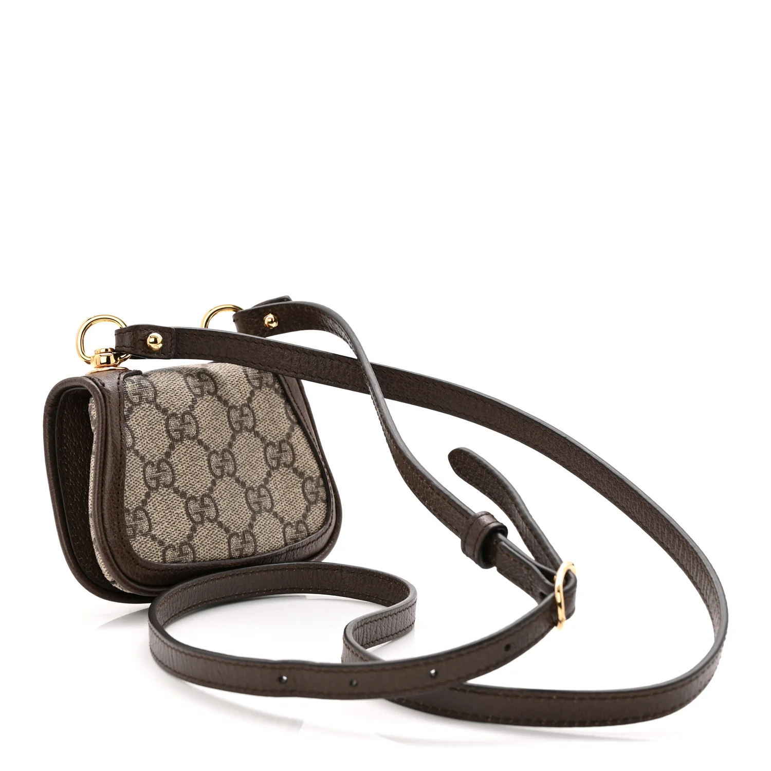 GG Supreme Monogram Textured Dollar Calfskin Blondie Card Case Wallet with Strap Beige Ebony New Acero - Top Club