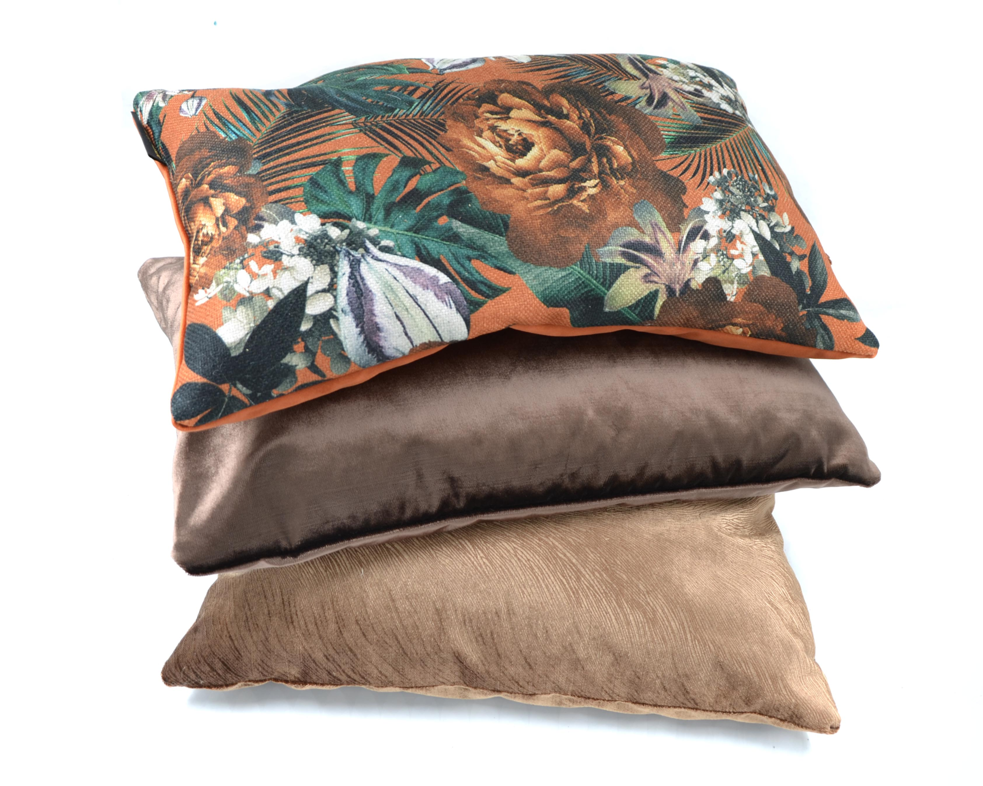 Kussen linnenlook flower leaves blauw 45 x 45 cm
