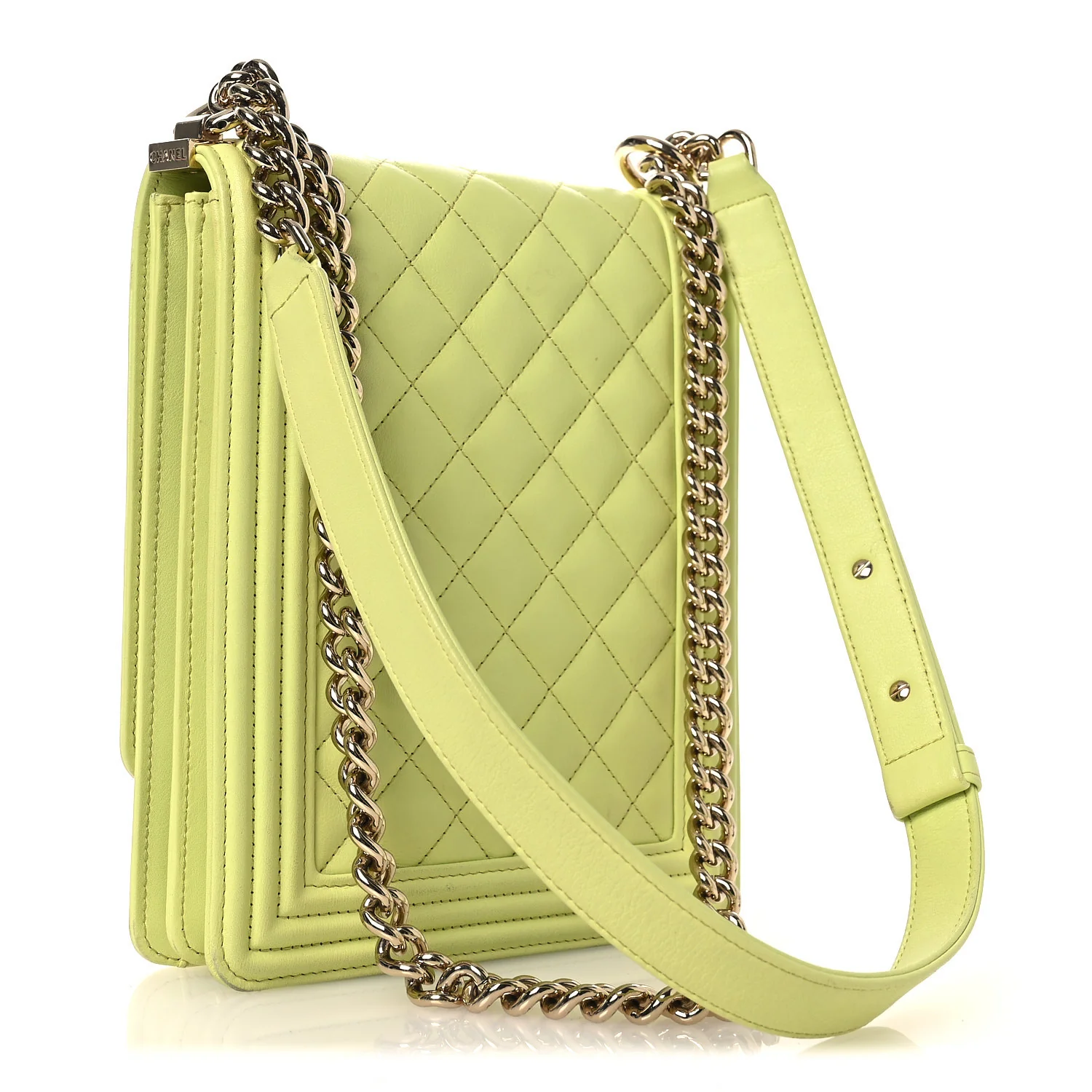 Calfskin Quilted North South Boy Flap Light Green - Top Club