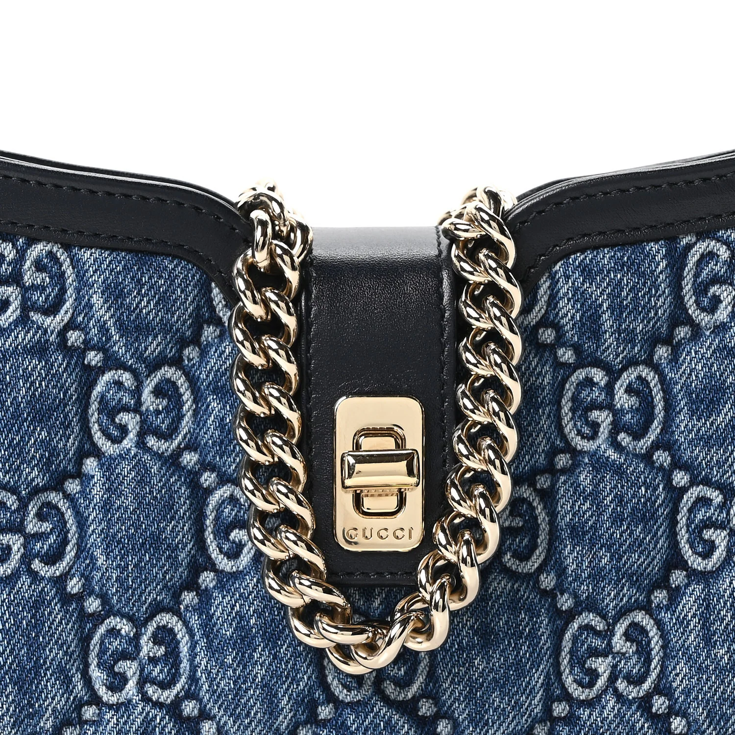 Denim GG Monogram Mini Moon Side Shoulder Bag Blue - Top Club