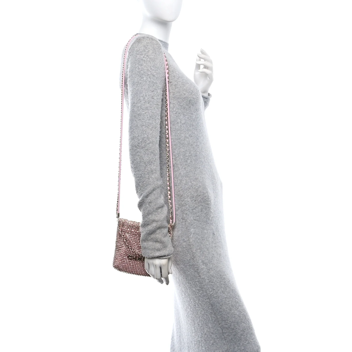 Crystal Embellished Metallic Lambskin Mini Chanel 22 Light Pink