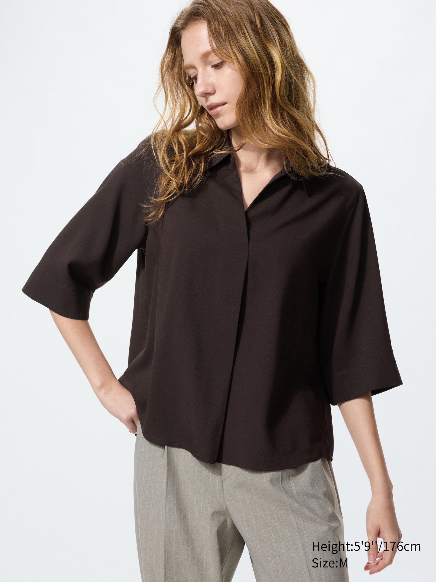 Rayon Skipper Collar 3/4 Sleeve Blouse