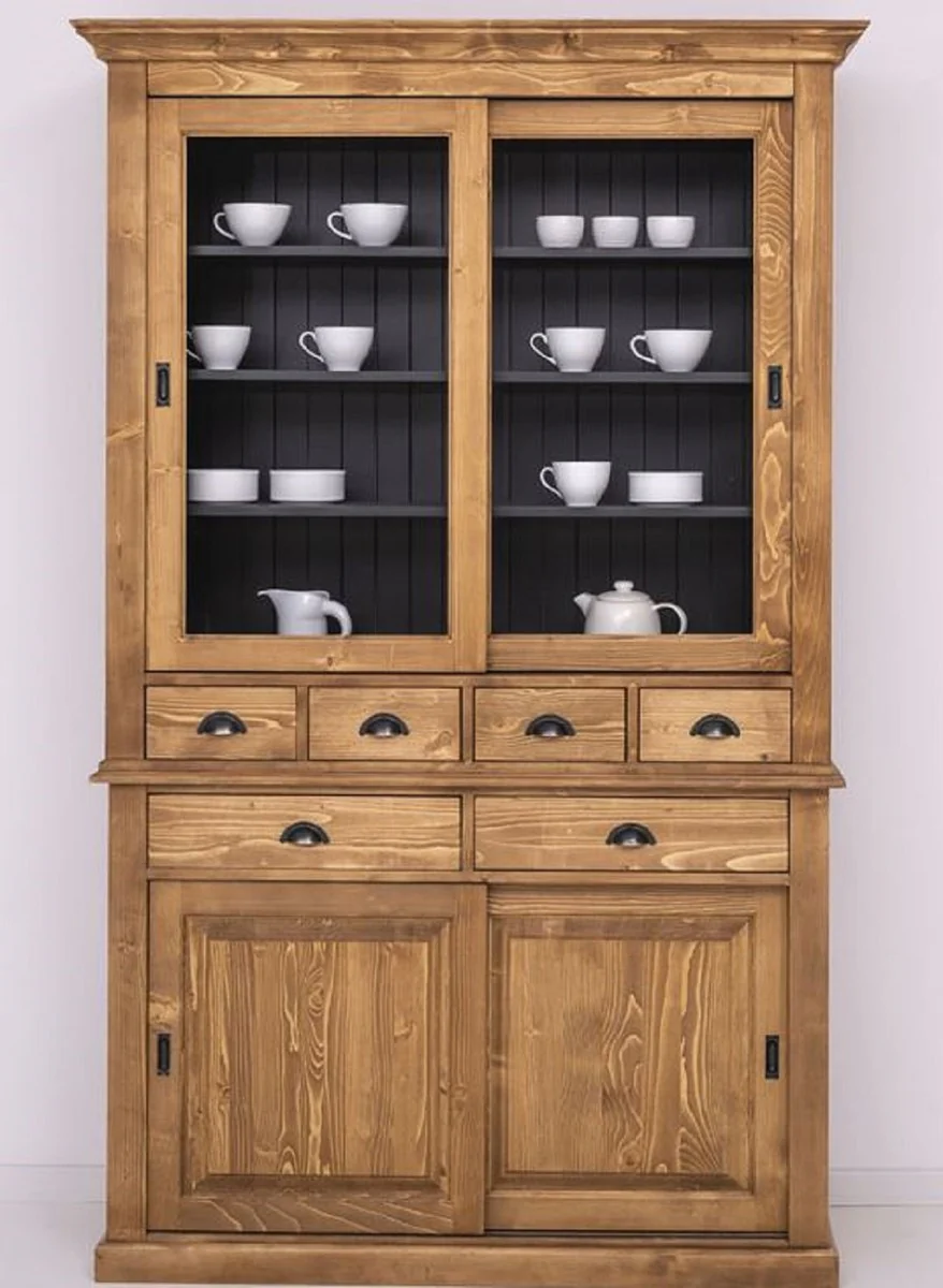 Country house style dining room cabinet brown / black 142 x 48 x H. 225 cm - solid wood kitchen cabinet - country house style dining room furniture