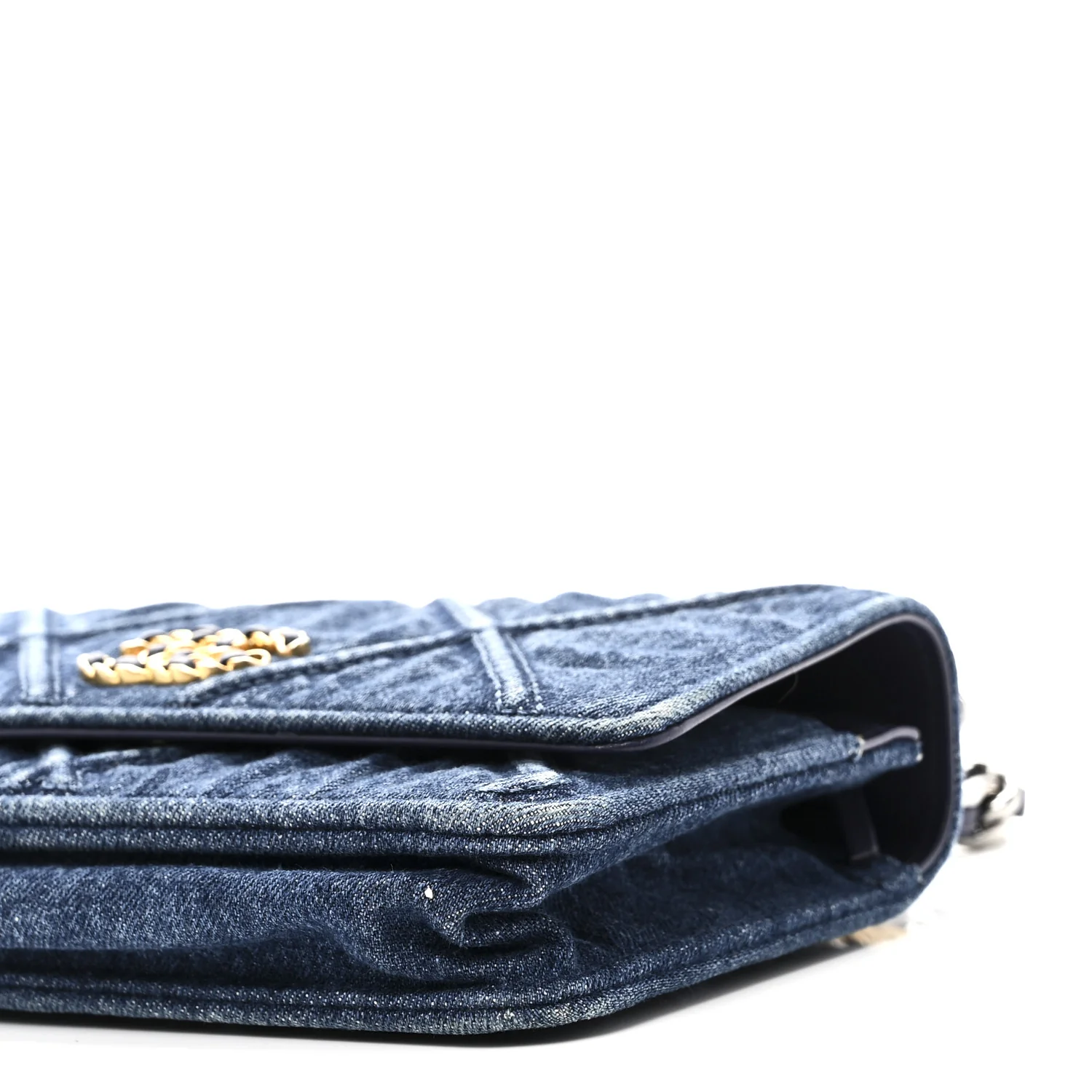 Denim Quilted Chanel 19 Wallet On Chain WOC Blue - Top Club