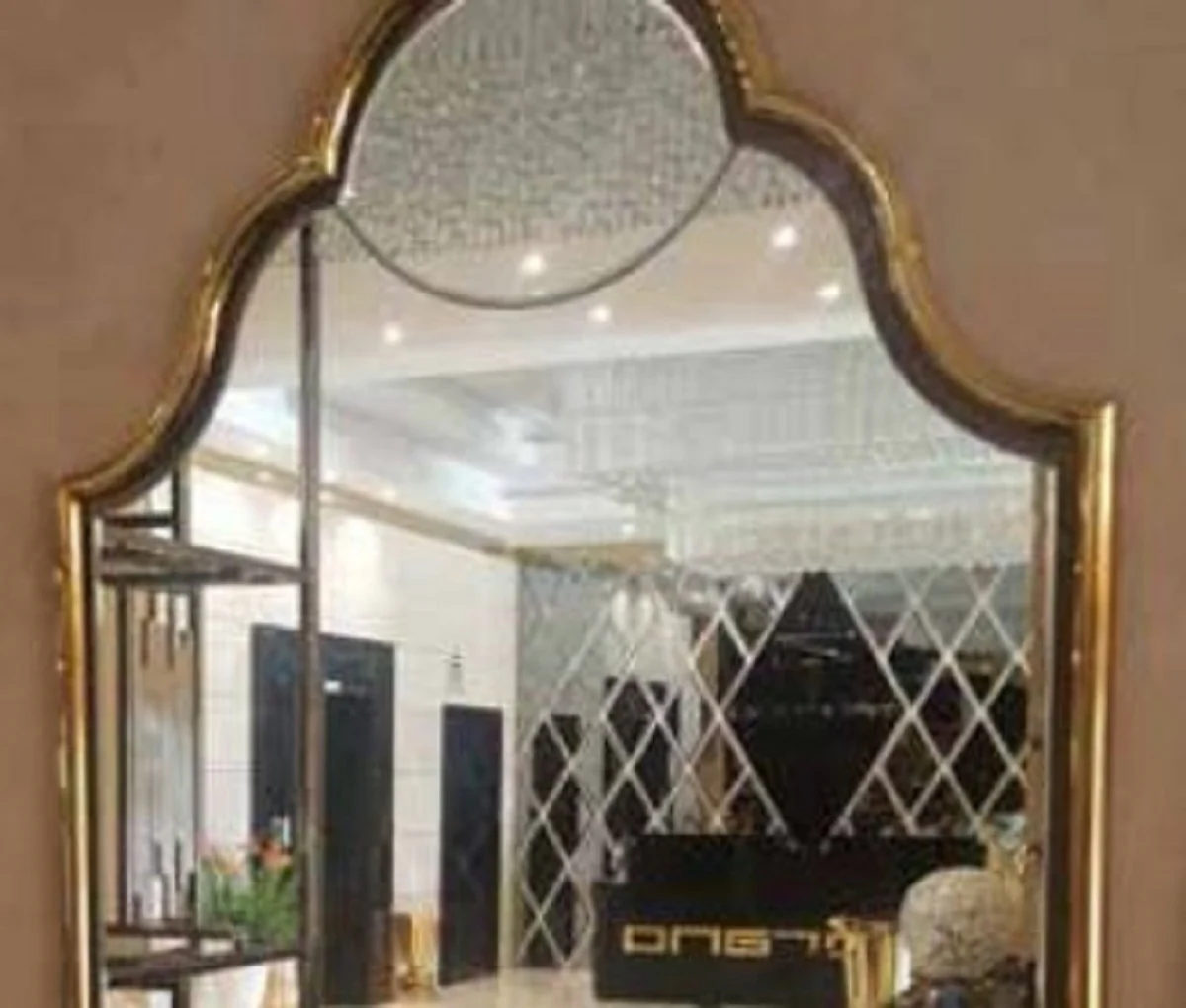 Luxury Art Deco wall mirror gold 53 x 3 x H. 98 cm - Elegant living room mirror with metal frame - Bedroom mirror - Cloakroom mirror - Luxury Art Deco furniture