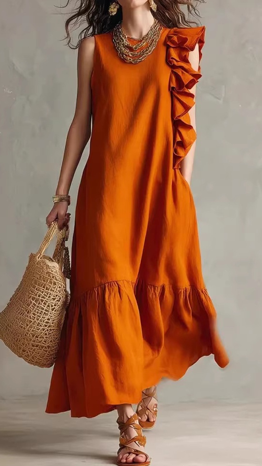 Women's Sleeveless Dress with Asymmetrical Ruffles - Nordfashionstorm - Women's Clothing, Fashion for You - Nordfashionstorm.com