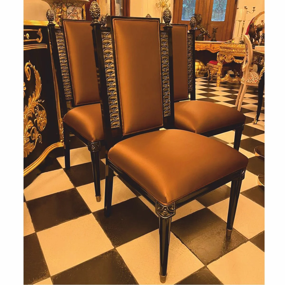 Luxury Baroque Dining Chair Set of 4 Brown / Black / Gold - Baroque Furniture