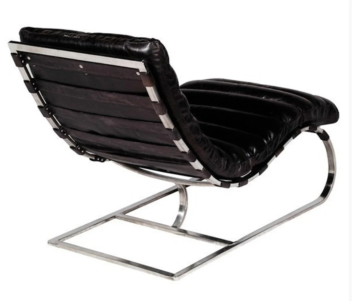 Luxury genuine leather vintage lounger / armchair black - leather armchair Art Deco lounge relax armchair