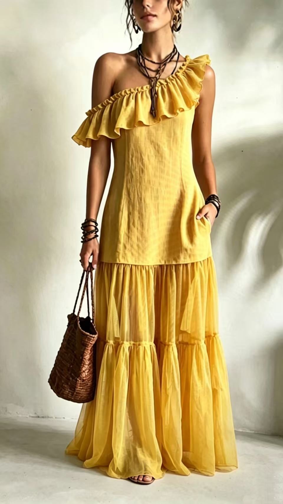 Women's Sleeveless Asymmetrical-Neck Dress with Ruffle Splicing - Nordfashionstorm - Women's Clothing, Fashion for You - Nordfashionstorm.com