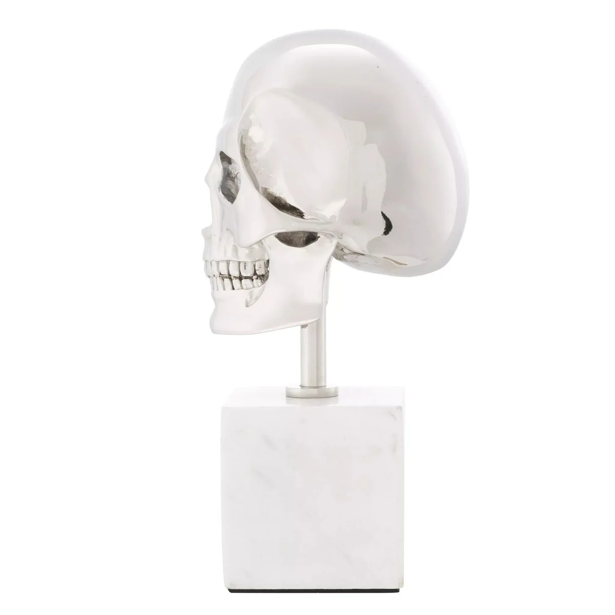 Philipp Plein luxury designer decorative skull platinum / white H. 20cm - skull sculpture made of marble base