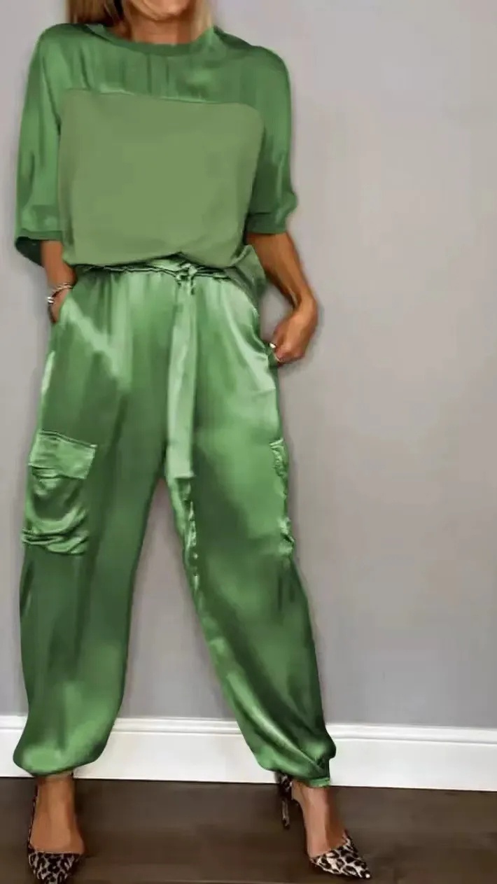 Women's Silky Loose-Fit Top and Pants Two-Piece Set - Nordfashionstorm - Women's Clothing, Fashion for You - Nordfashionstorm.com