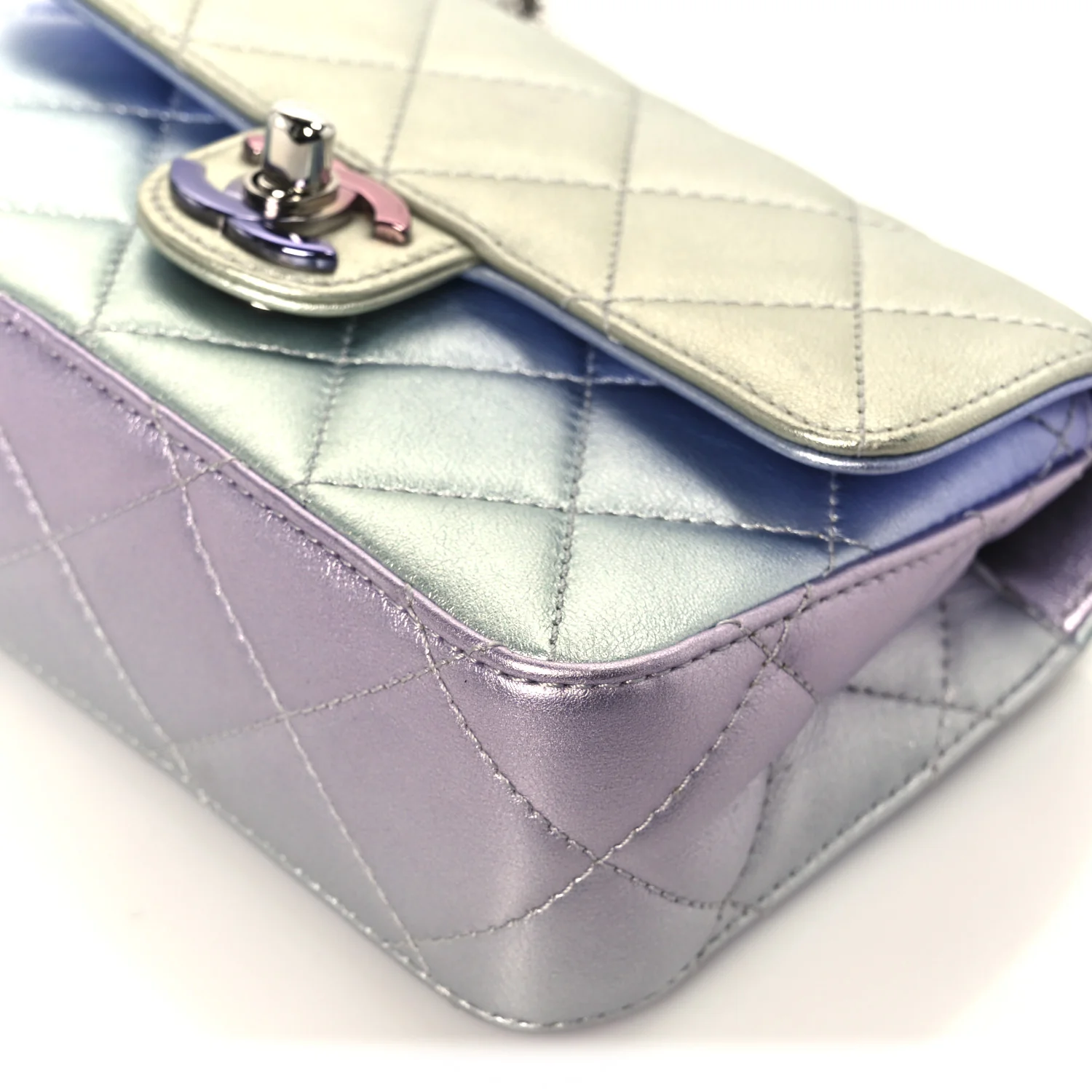 Gradient Metallic Calfskin Quilted Clutch Silver Blue Yellow Purple - Top Club