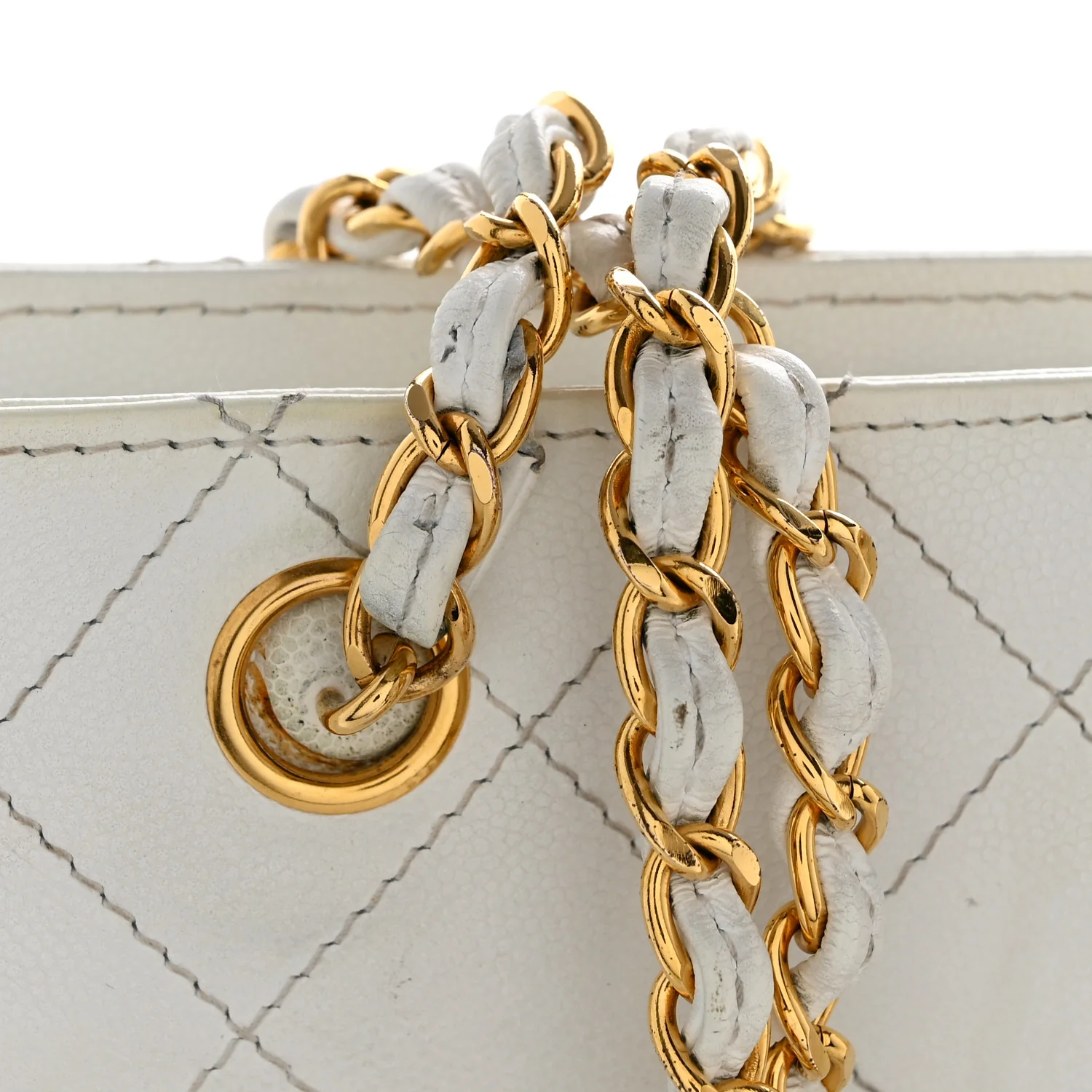 Caviar Quilted Shoulder Bag White - Top Club