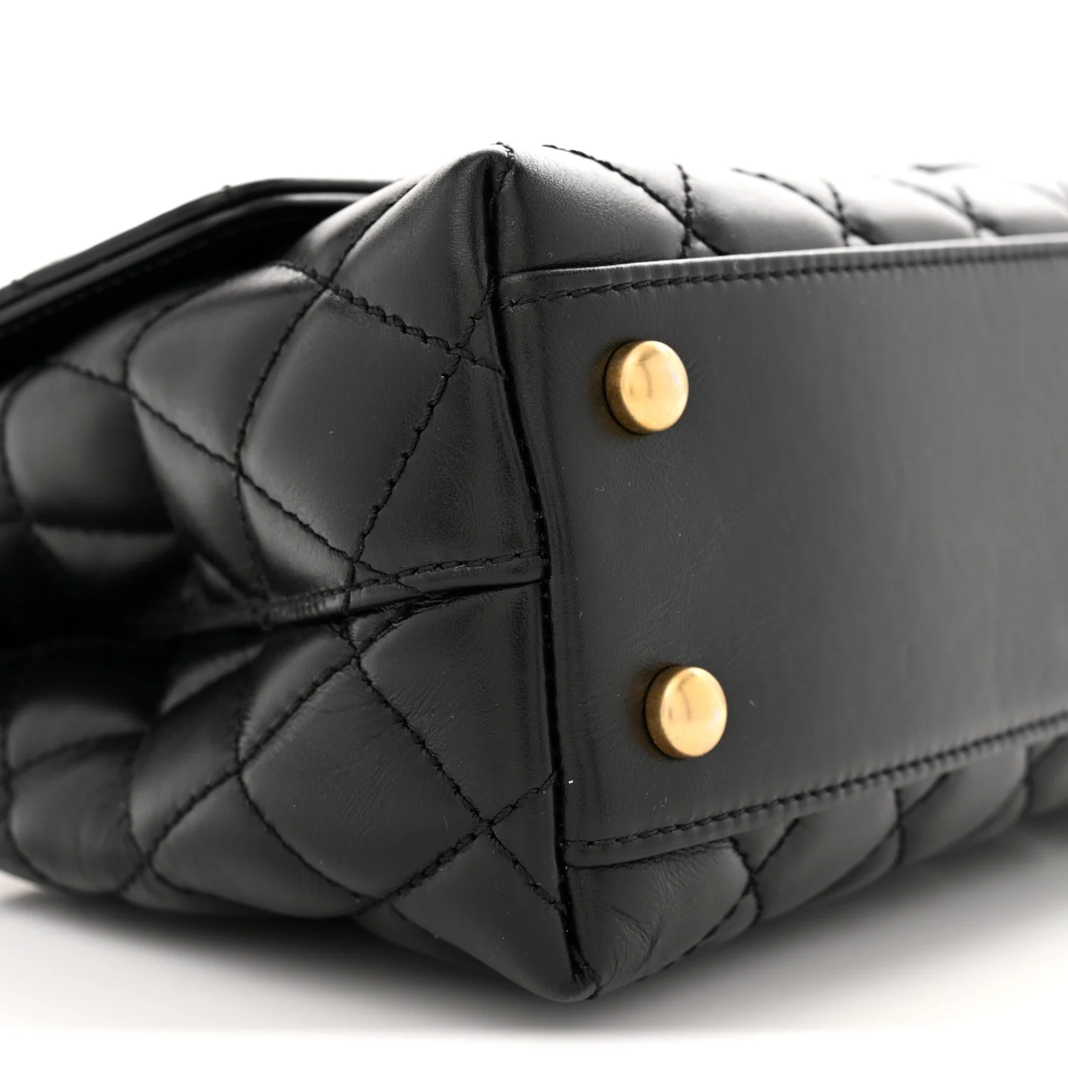 Calfskin Quilted Mini Logo Coco Handle Flap Black - Top Club