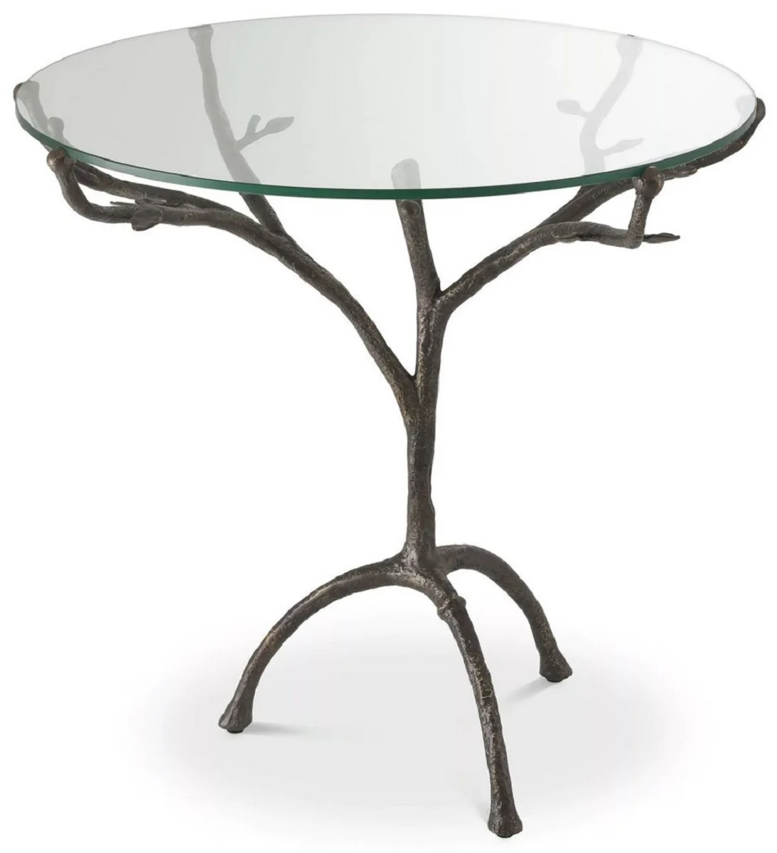 Luxury side table bronze color Ø 79.5 x H. 75 cm - Round tripod brass table with glass top - Living room furniture - Luxury furniture