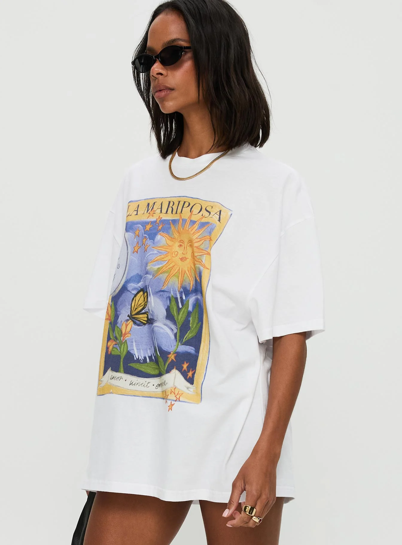 Tarot Card Oversized Graphic Top White / Multi