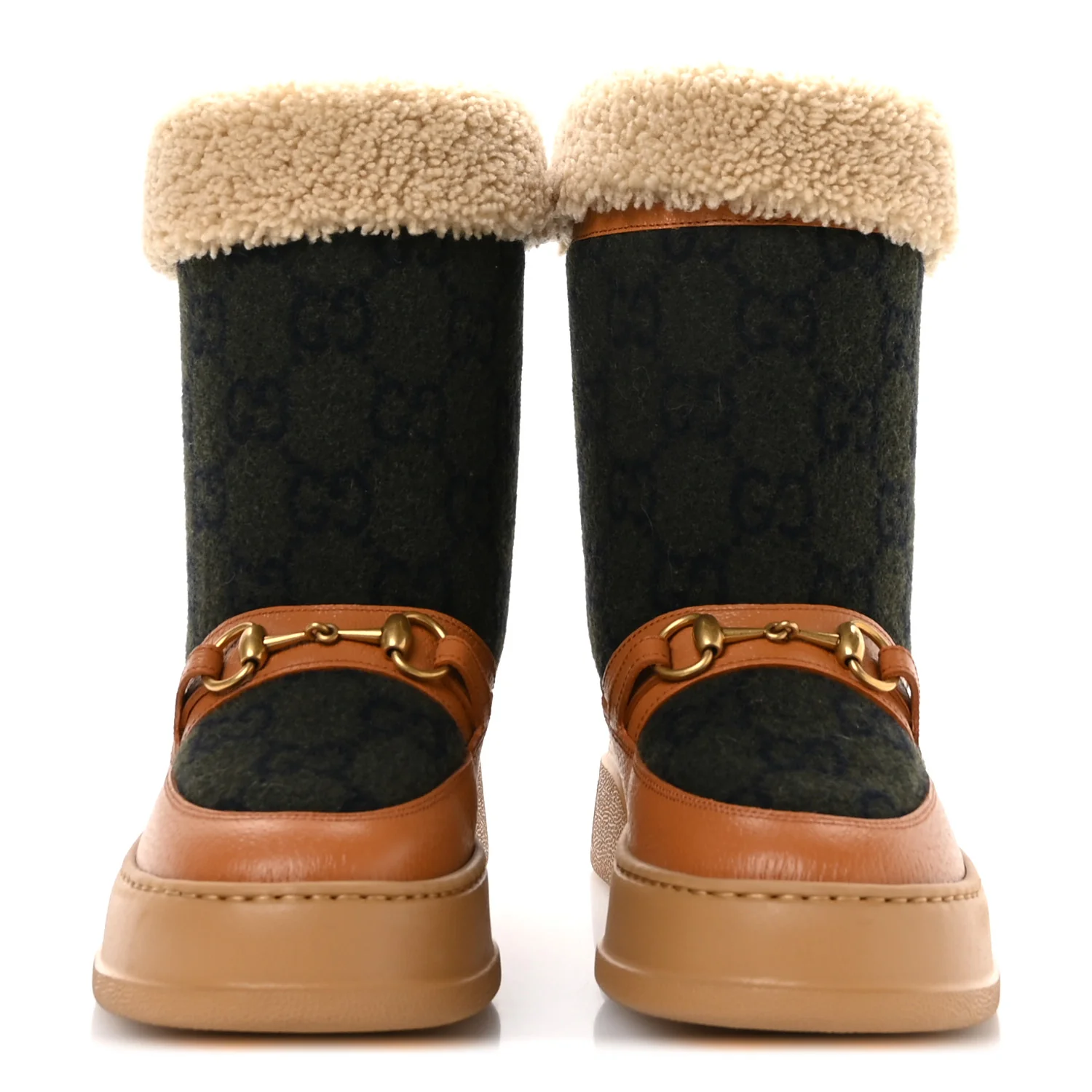 Covered Wool Monogram Textured Dollar Calfskin Shearling Horsebit Snow Boots 37 Underwood Blue Hazel Brown - Top Club
