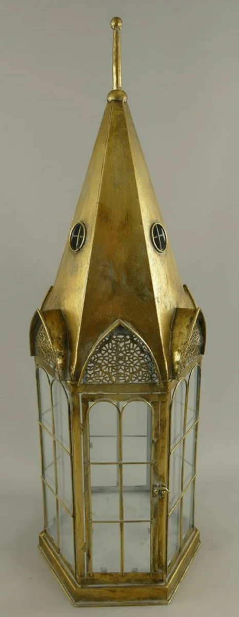 Art Nouveau lantern antique gold 30 x 30 x H. 90 cm - decorative metal lantern in church tower design - living room decoration - garden decoration