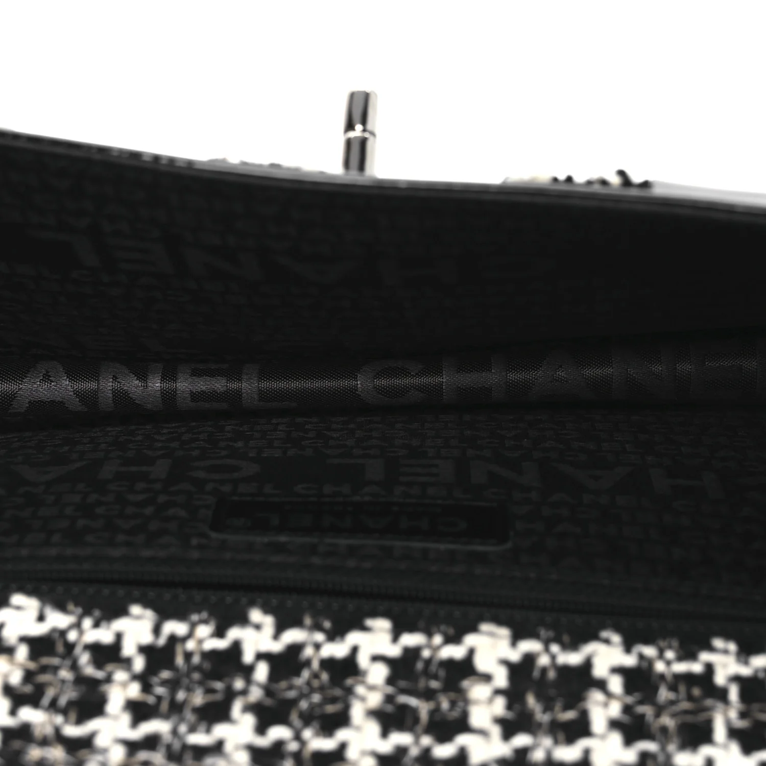Tweed Patent Quilted Rectangular Flap Black White - Top Club