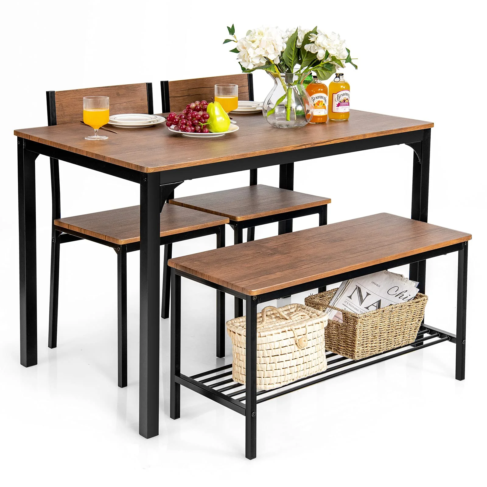 BEFOUNDLOVELY Dining Table Set for 4, Kitchen Table and 2 Chairs for 4 with Bench