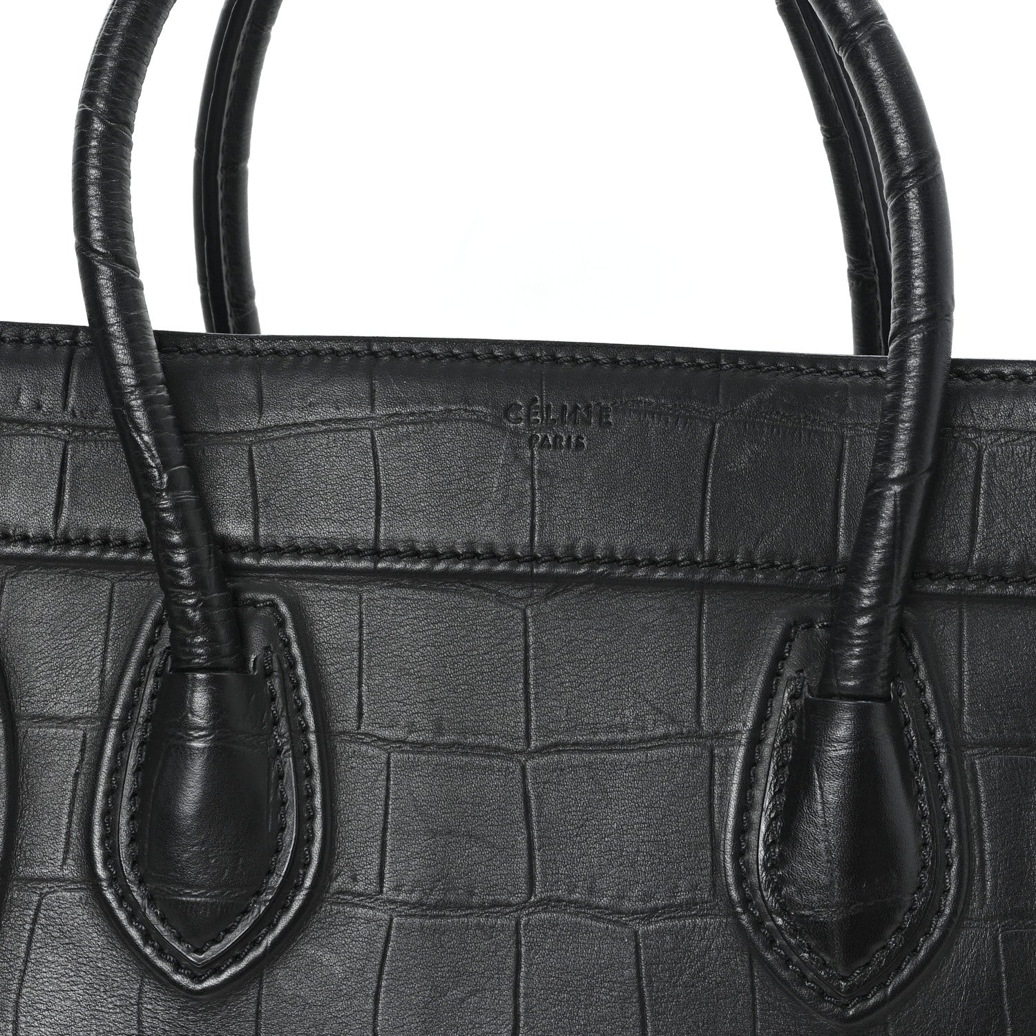 Crocodile Embossed Calfskin Medium Phantom Luggage Black - Top Club