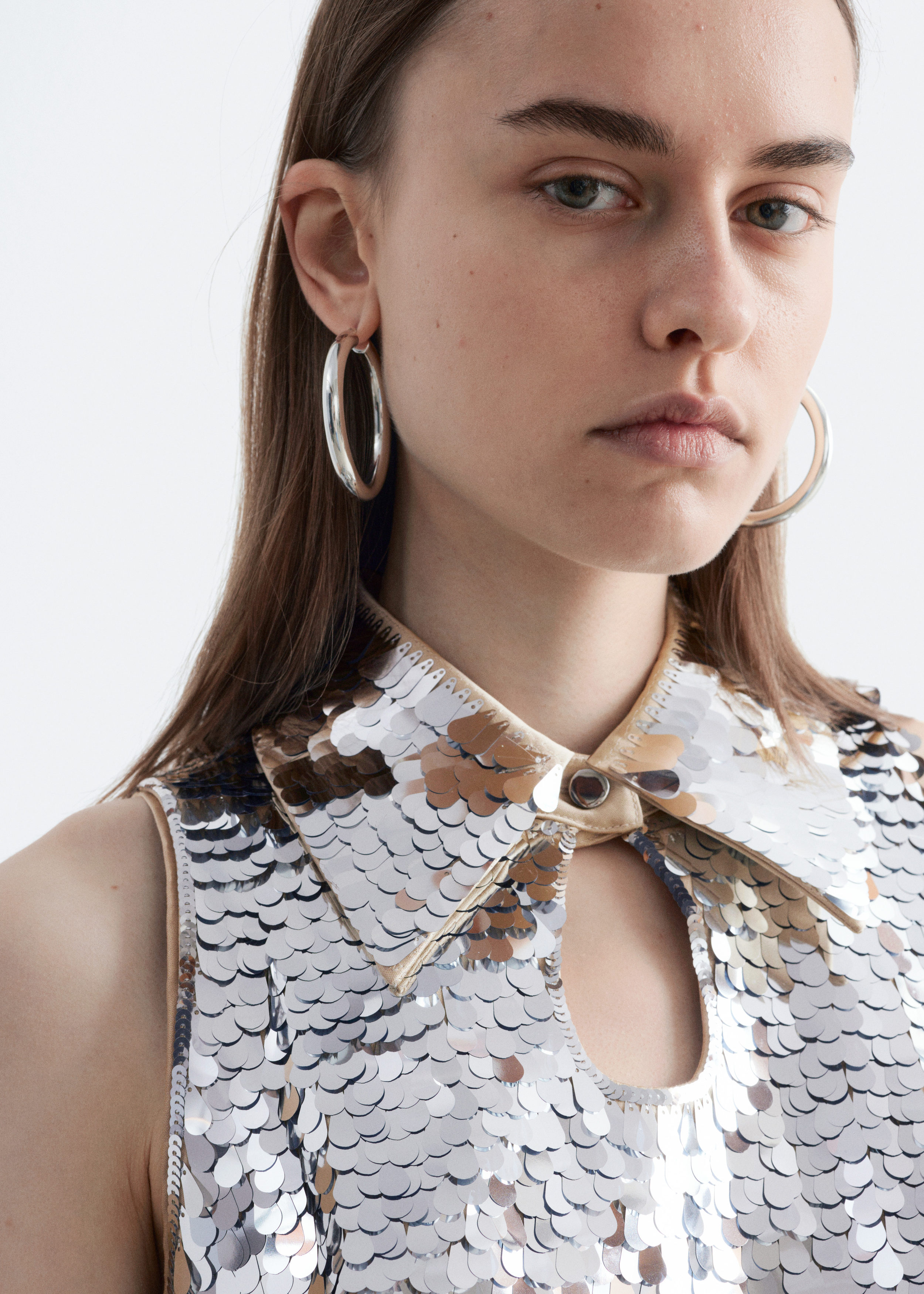 & Other Stories KEYHOLE-COLLAR SEQUIN MINI DRESS