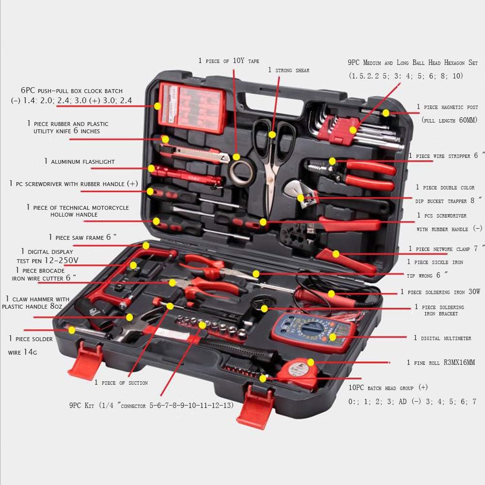 JIXIN Valigia Degli Attrezzi, Kit Attrezzi- Per Piccole Riparazioni Fai Da Te in Casa & in Ufficio. Utensili Manuali in Una Custodia Compatta