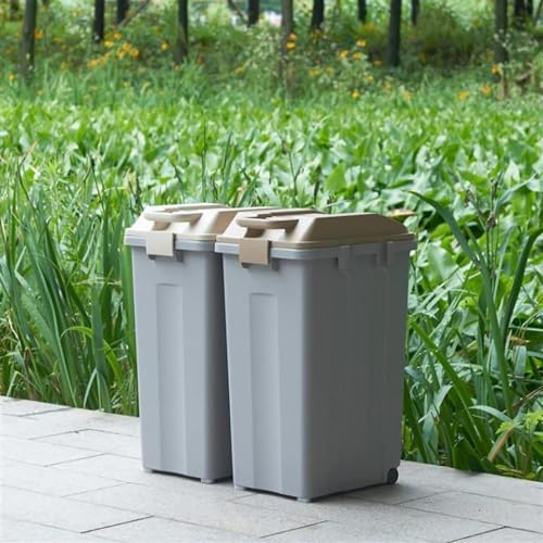 Outdoor Trash Can Outdoor Waste Bins with Cover Large-Capacity Classified Garbage Can with 2 Wheels Trash Bins Commercial Outdoor Waste Bins, Light brown