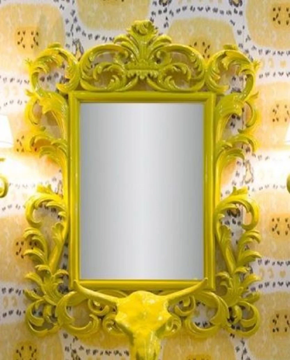 Luxury Baroque Mirror Yellow - Handmade wall mirror in Baroque style - Magnificent Baroque decorative accessories