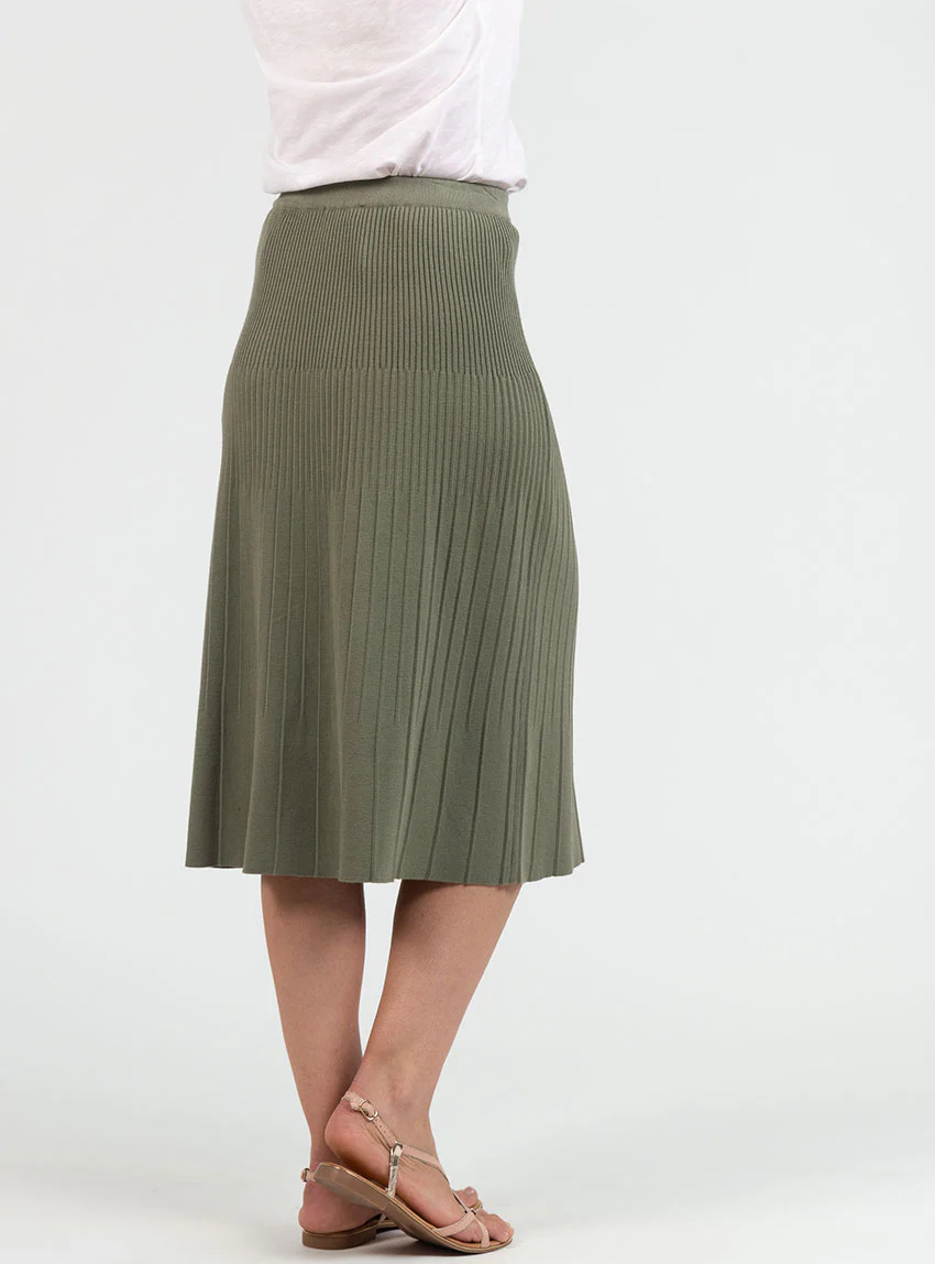 Jupe plissée femme fluide en viscose vert kaki